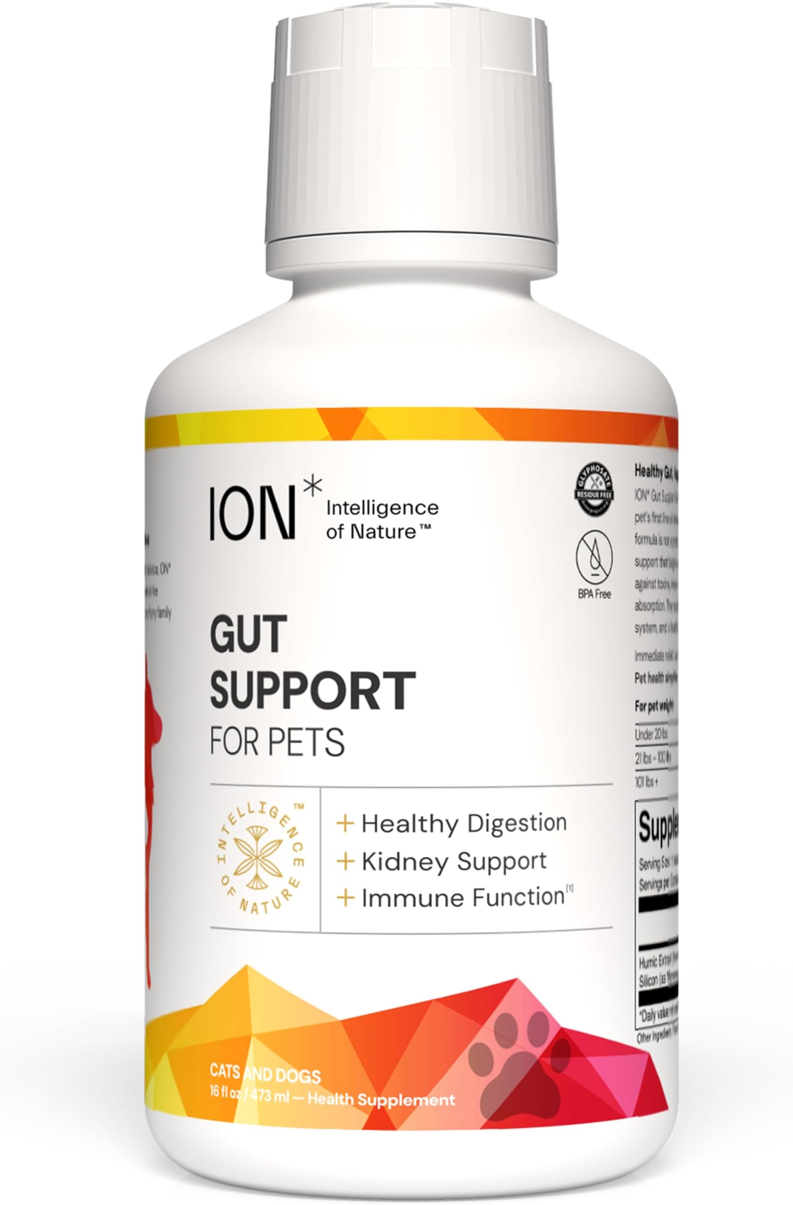 ION* Intelligence of Nature Gut Support For Pets - Liquid Probiotics Drops Alternative for Dogs & Cats, Digestive Health for Puppies, Skin & Hair Health - 16 fl oz (Pack of 1)