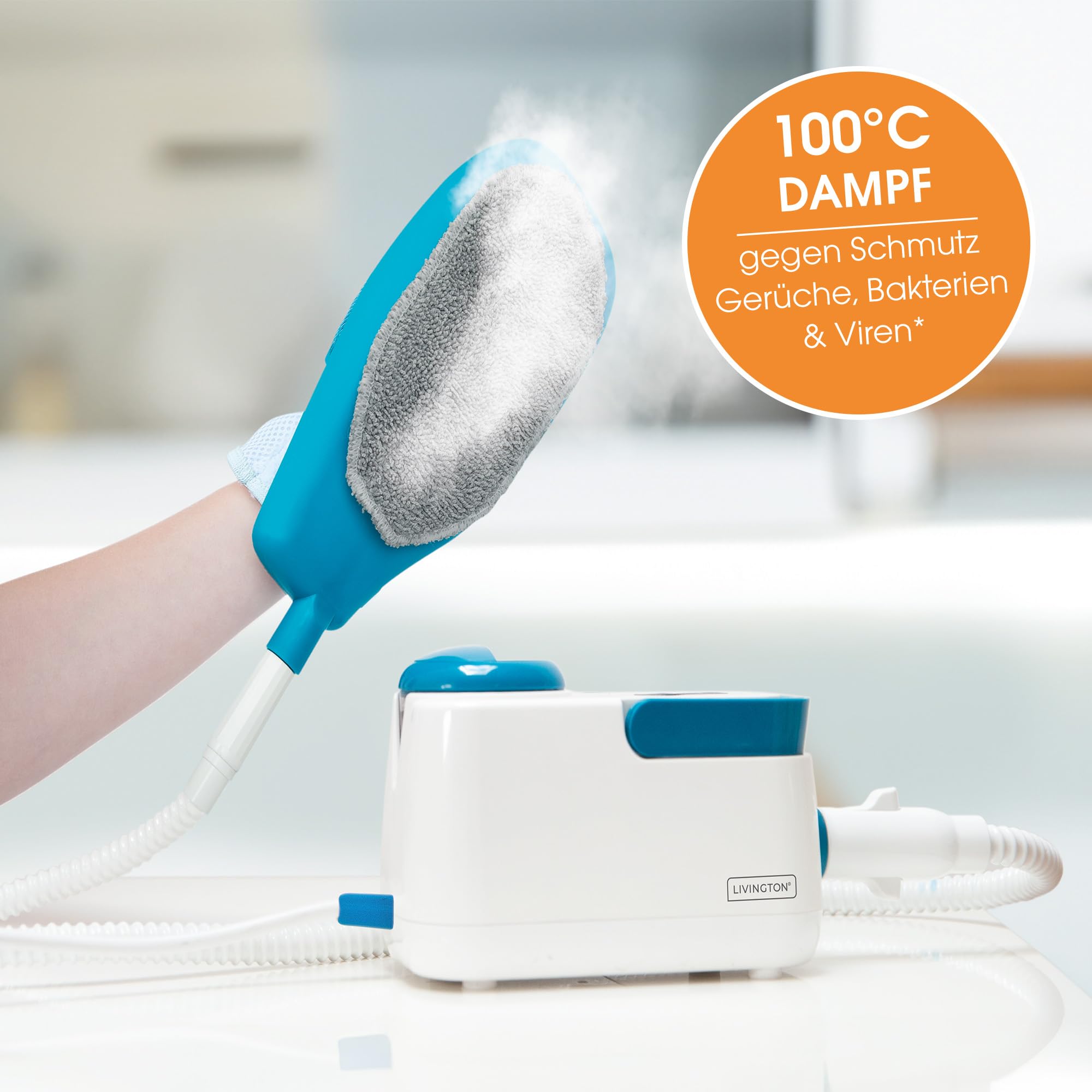 Livington SteamTouch - ergonomischer Handdampfreiniger - Dampfreiniger Handgerät gegen Schmutz, Gerüche, Keime, Bakterien - Reinigung für Küche, Bad, Polster - Steam Cleaner für hygienische Sauberkeit