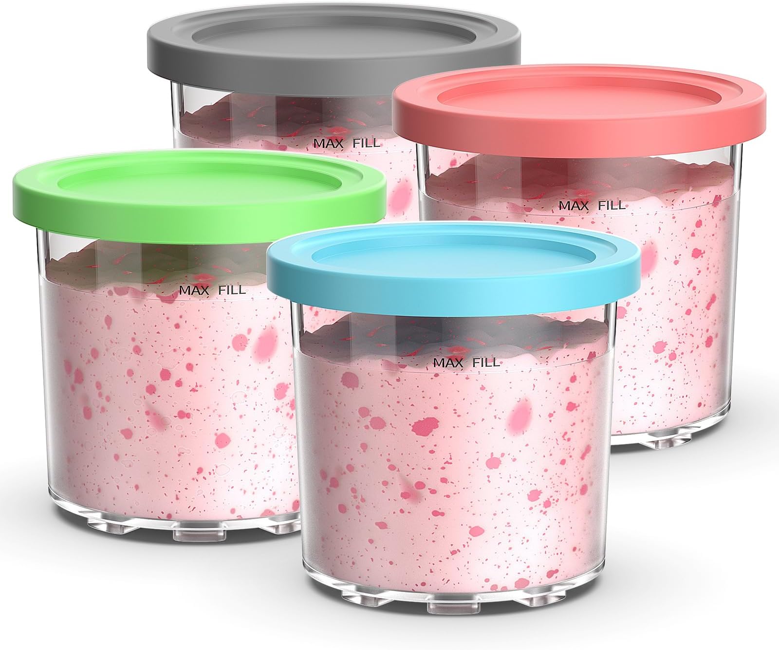 Ninja Creami Replacement Pint and Lid Containers - 4 Pack, 16 oz Creamy Ice Cream Cup Jar Canister Set for NC299AMZ & NC300s Series Ice Cream Makers - Airtight Dishwasher Safe