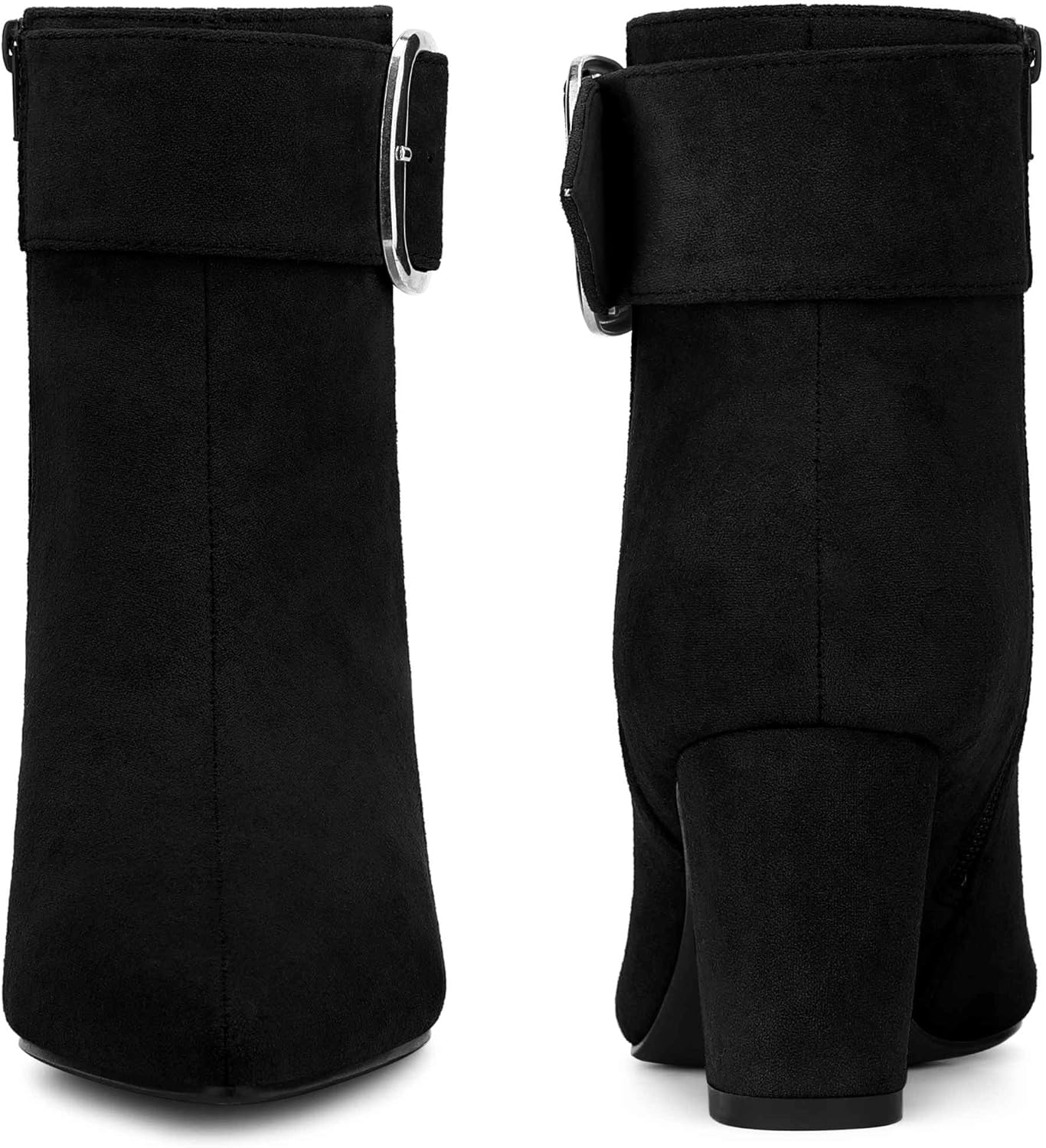 Perphy Square Buckle Chunky Heels Pointed Toe Ankle Boots for Women - Image 5