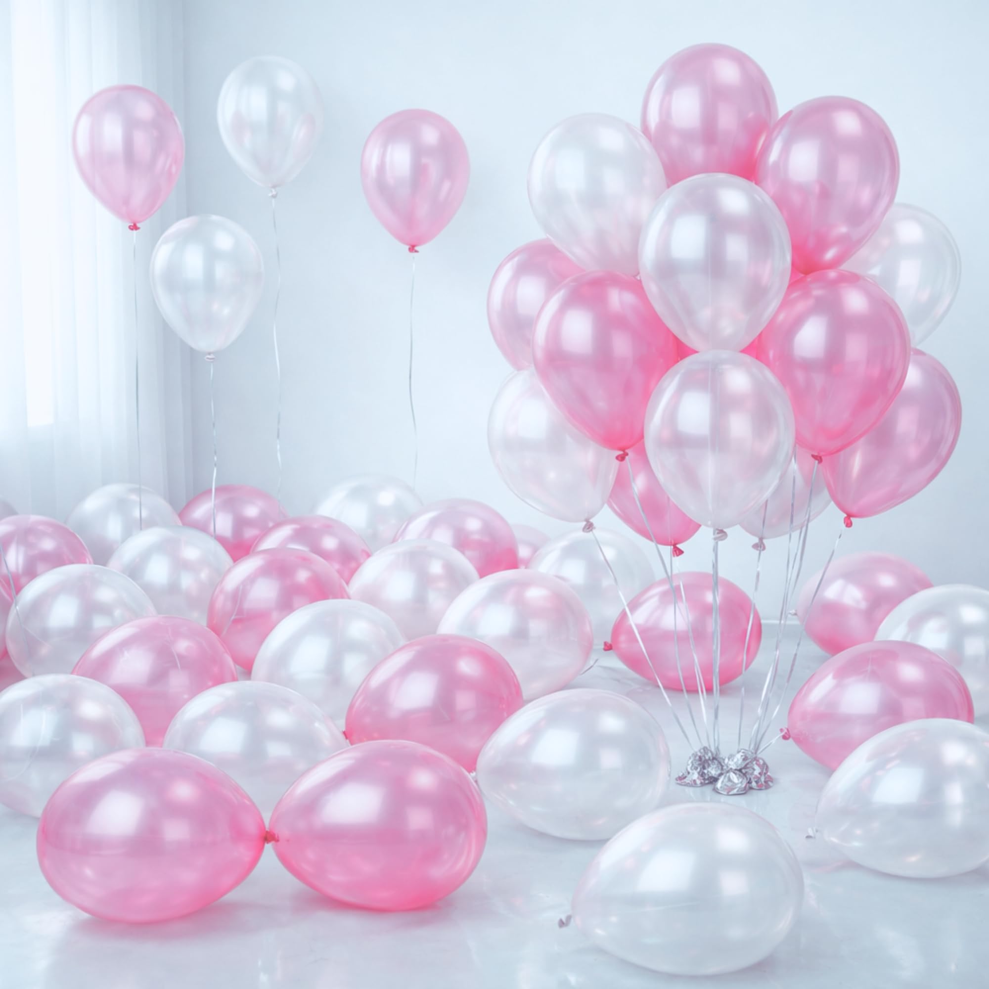 50 Pcs Pink White Metallic Chrome Balloons for Birthday Decoration Items Anniversary Baby Shower Boys Girls Kids Year With Latex Transparent Metallic Balloon Happy Birthday Decoration Kit Set Combo-image-28