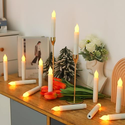 Miniatura 4 de MUMCHASI 24 paquetes de velas cónicas sin llama Velas LED eléctricas Velas LED parpadeantes Velas colgantes de otoño luz amarilla cálida decoración