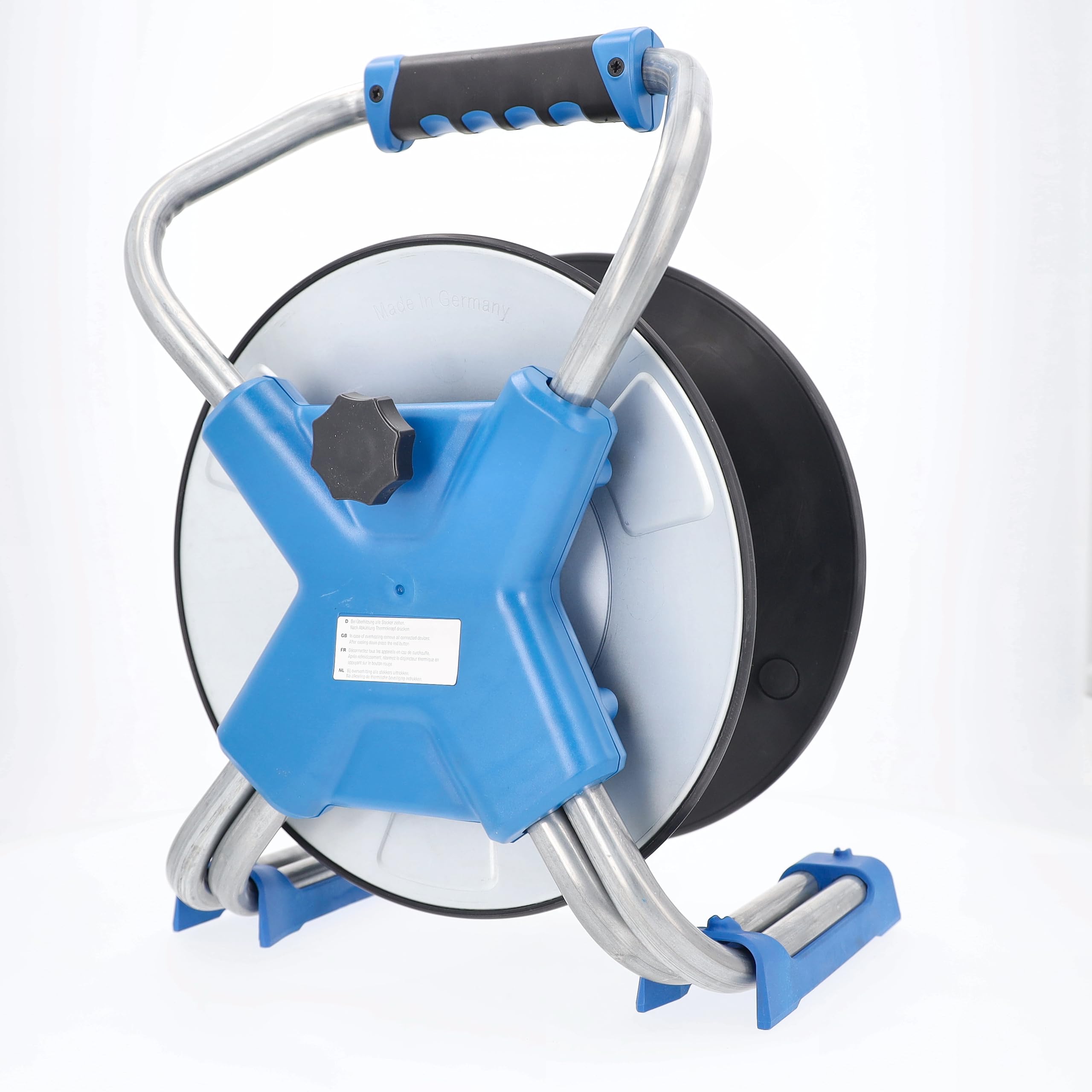 as ‑ Schwabe IronCoat Xperts carrete de cable vacío, para aprox. 50 m de cable, exterior IP44, 3 tomas de corriente con toma de tierra, USB, protección contra descargas eléctricas, Made in Germany