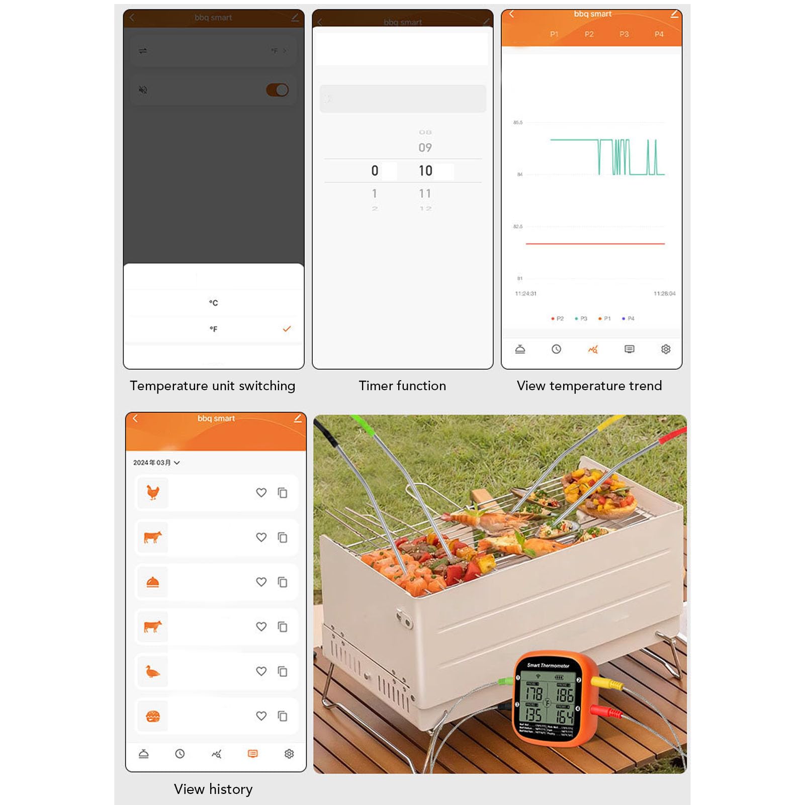 Sonda de Temperatura de Carne, Termómetro Digital para Parrilla, Aplicación Inteligente Bt, Control Remoto, Utensilios de Cocina para Parrilla, Barbacoa, Suministros de Cocina