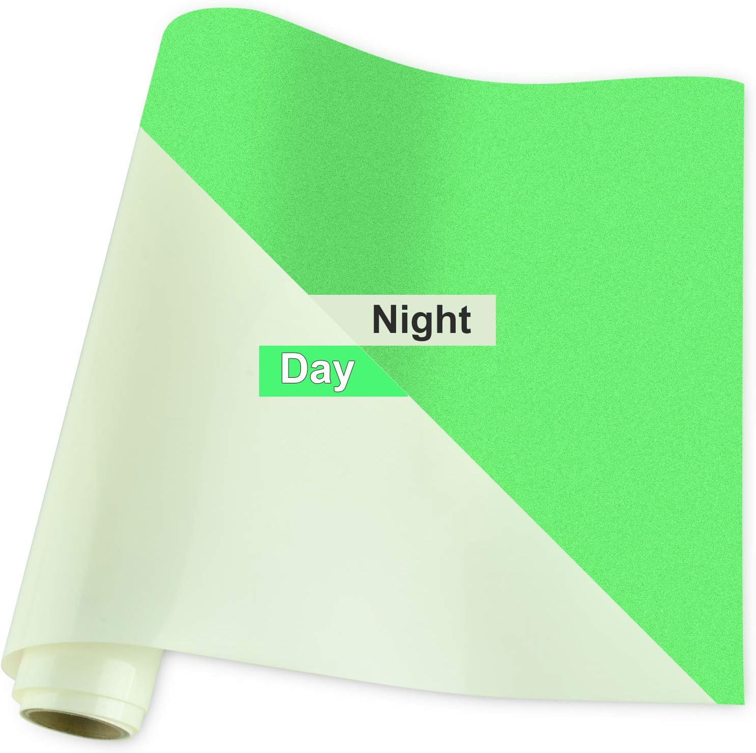 Viewmoi Glow in Dark Heat Transfer Vinyl Luminous HTV Neon, 10 Inch by 5 Feet Luminous PU HTV Vinyl Bundle Rolls for T-Shirt (White to Green Light)