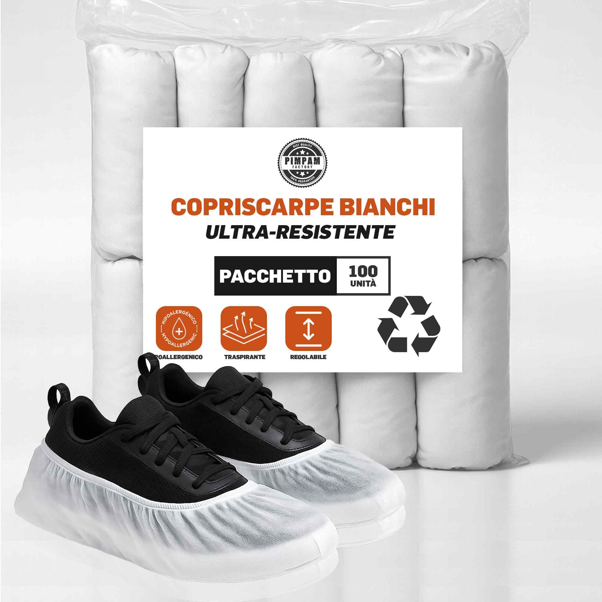 PimPam Factory Patucos Monouso Copriscarpe Adulti Traspiranti Regolabili Calzari Senza Odore Ipoallergenici Protettori per Scarpe Bianchi Pack 100
