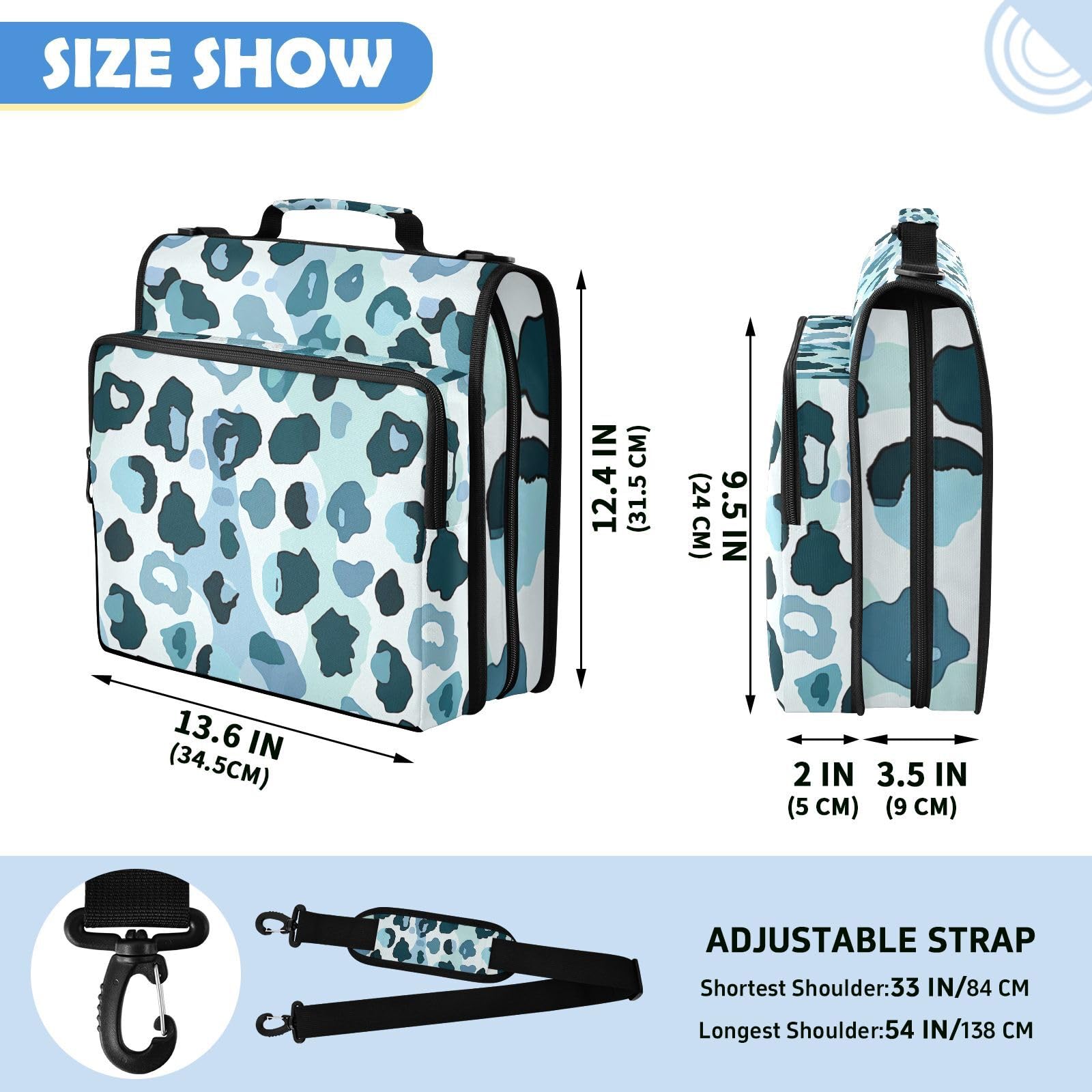 3-Ringbuchtasche mit Reißverschluss, Leopardenblau