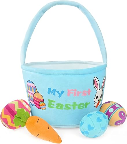 Juego de 5 cestas de peluche para conejito de Pascua, cubos de Pascua con huevos de Pascua, cesta de caza para regalos de fiesta de Pascua, bolsas