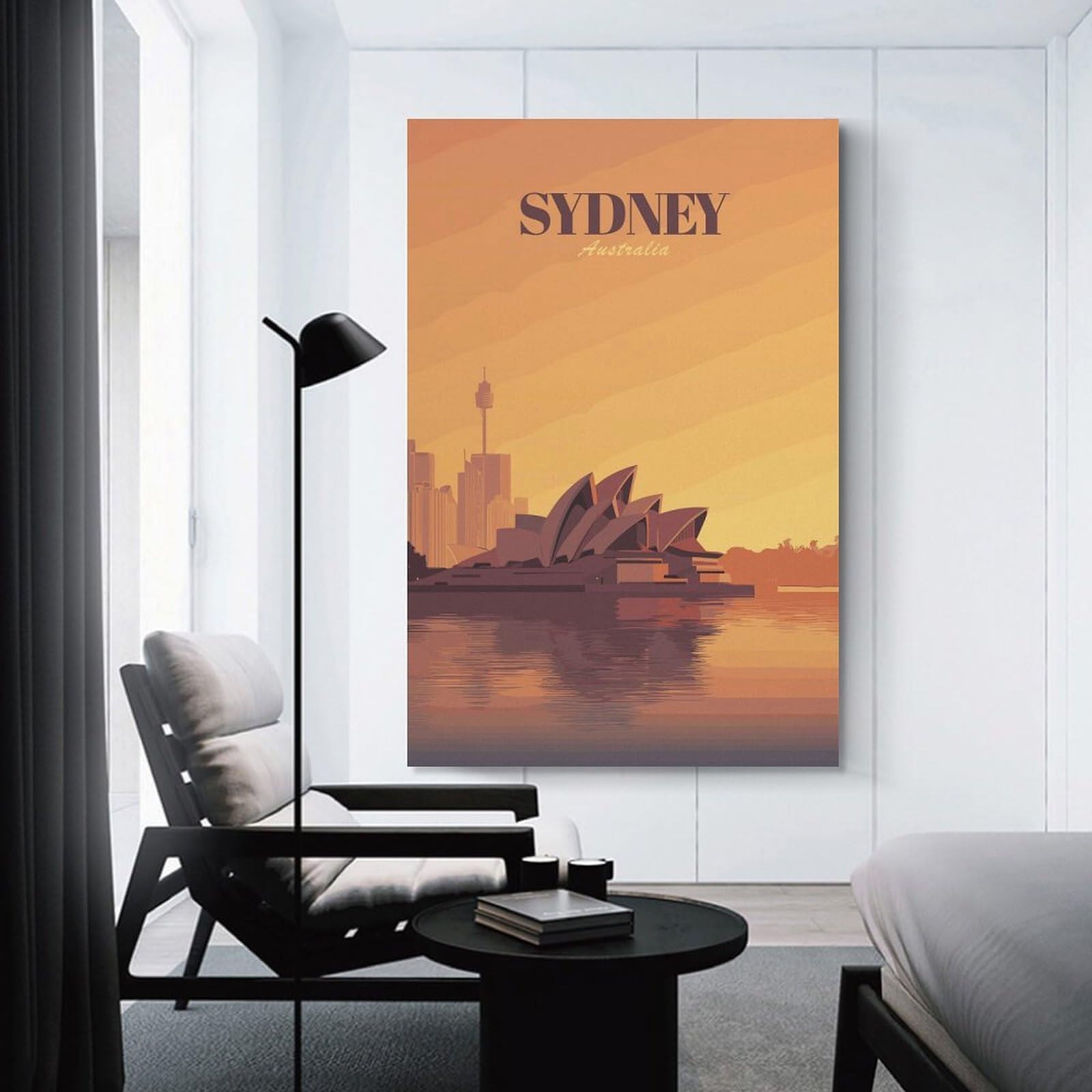 Junmoney Sydney, Australia Skyline Illustration Canvas Wall Picture, 20x30inch(50x75cm), for Front Hall, Corridor Or Welcome Spaces, Wall Decor to Refresh Empty Corners