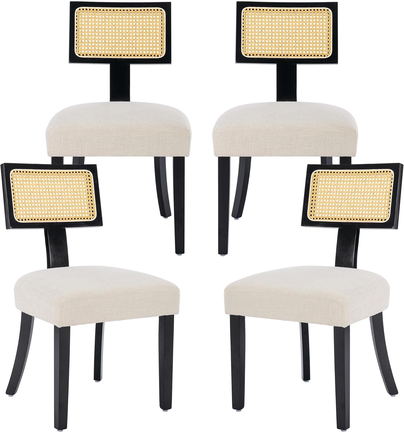 thumbnail image 2 of Buy ZHENGHAO Rattan Dining Chairs Set Of 4, Farmhouse Black Dining Room Chairs With Rectangle Cane Back French Country Kitchen Chairs Upholstered Wood 2 of 10