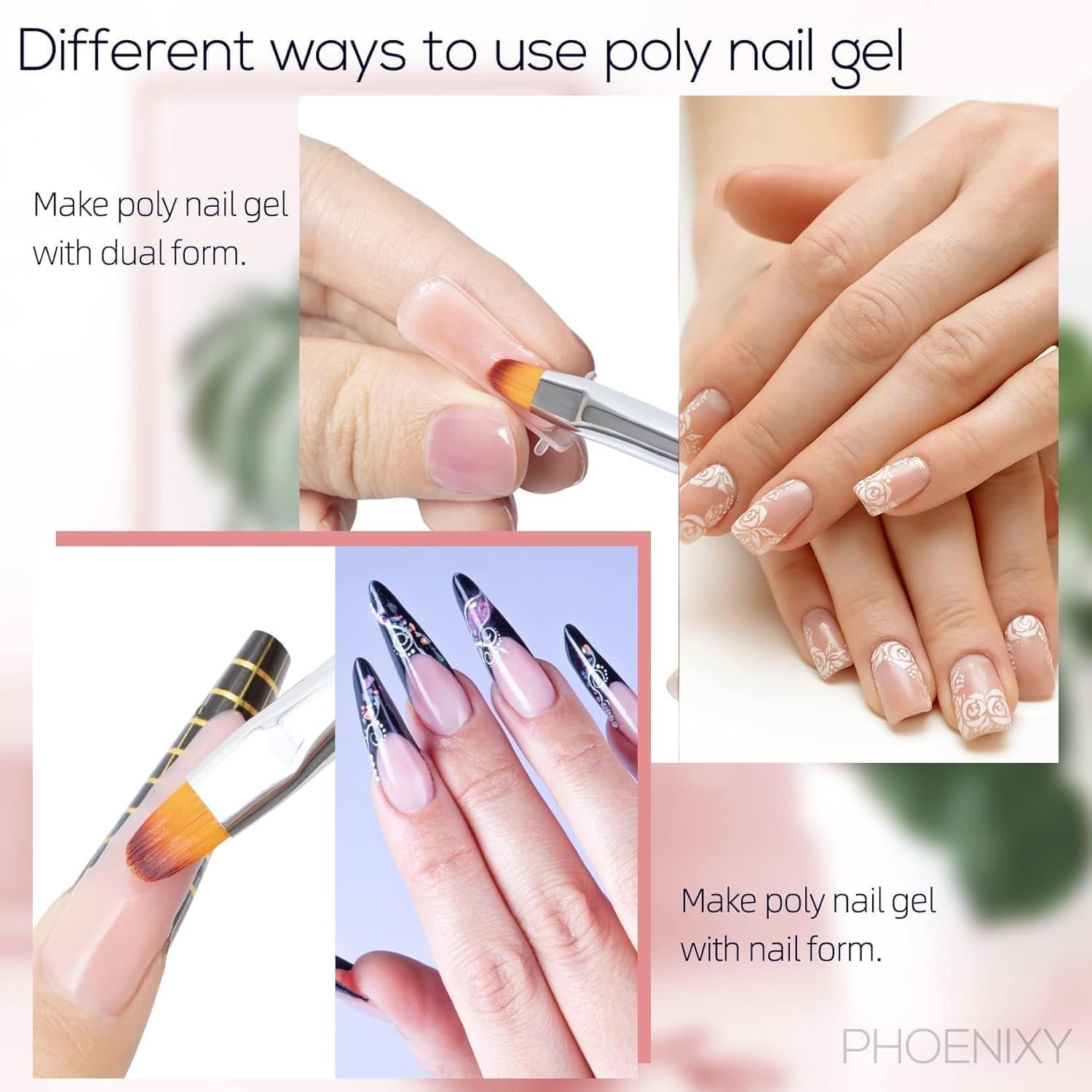 Phoenixy Kit Ricostruzione Unghie 6 Colori Gel Ricostruzione Unghie con Base e Top Coat Soluzione Slip Acrigel per Unghie Set Unghie Gel Ricostruzione Bianco Rosa 15ML