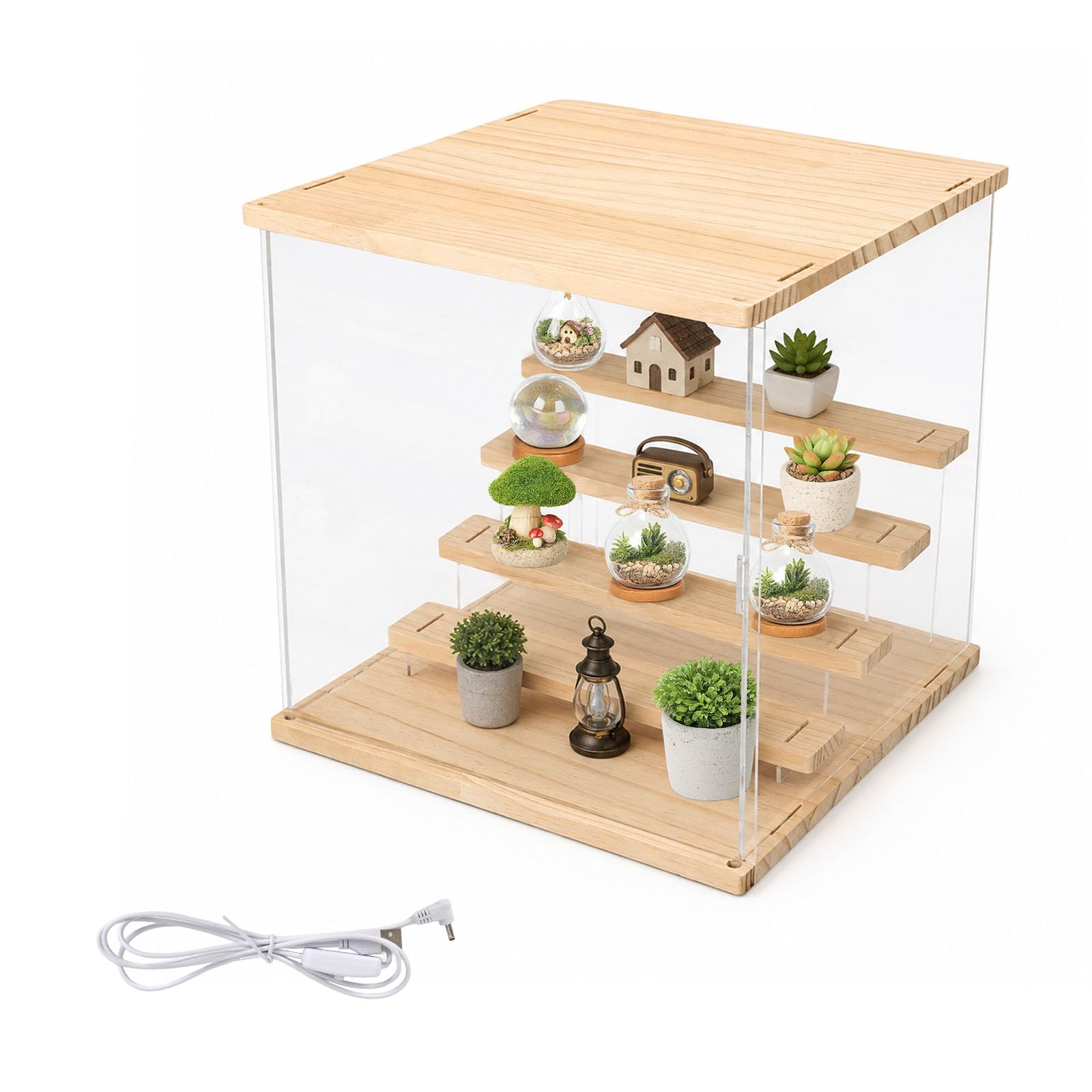 Vetrina in acrilico con LED a 3/4/5 livelli, protezione antipolvere per oggetti da collezione, personaggi, collectibles, modello auto (33,4 x 32 x 32 cm)