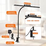 Lepro LED Lampe de bureau avec pince, 650LM Lumière lumineuse du bureau intérieur, 24" Lampe d'architecte à col d'oie flexible, 25 Lighting Modes, Lampe à tâche réglable pour les yeux pour l'atelier, Lecture (Adaptateur inclus)