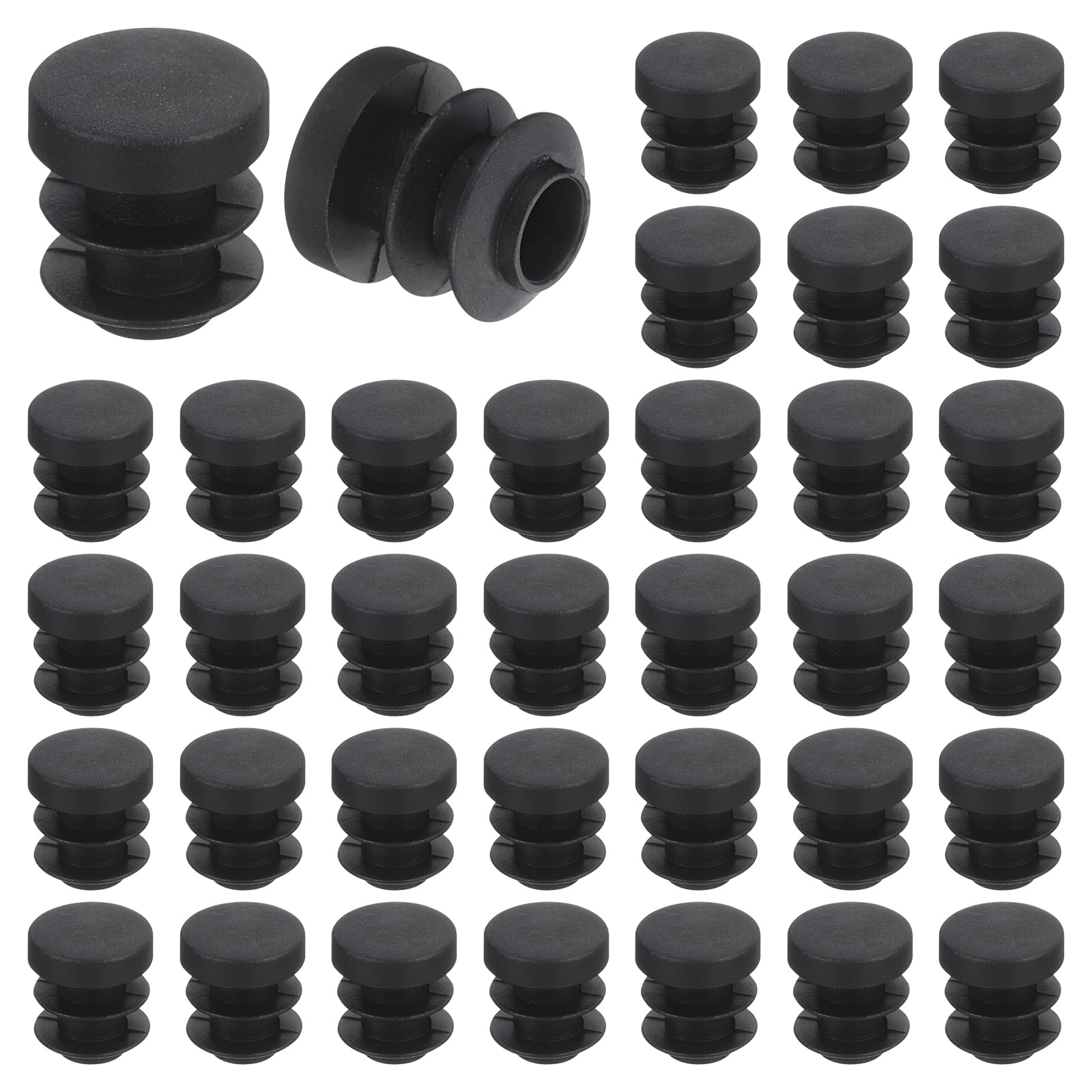 QUARKZMAN 36 Tapones Redondos de Plástico, Tapas de Extremo de Tubo Negro, Insertos de 12mm (0.47 Pulgadas) para Patas de Muebles, Protección Deslizante para Silla, Estante