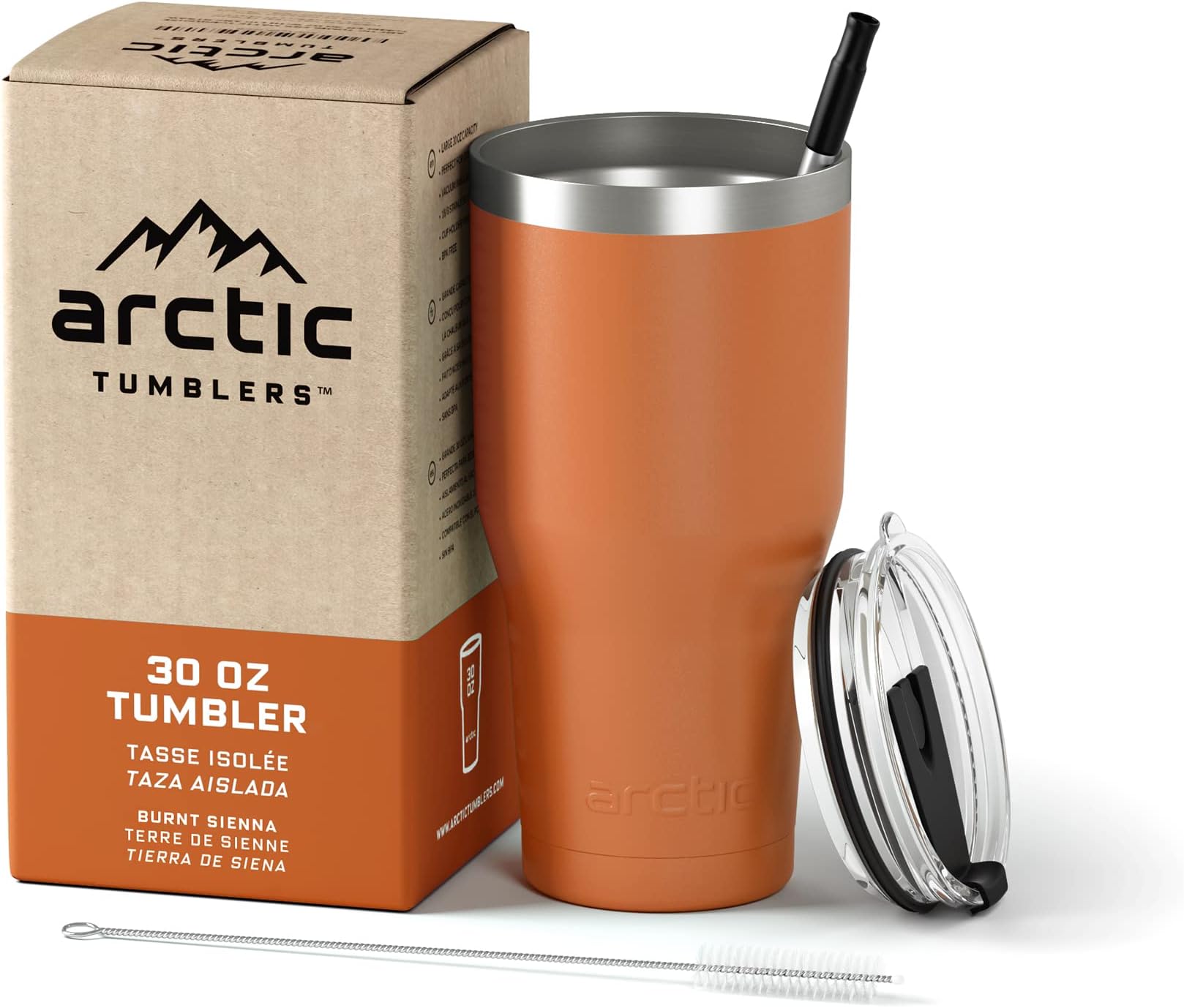 Arctic Tumblers | 30 oz Burnt Sienna Insulated Tumbler with Straw & Cleaner - Retains Temperature up to 24hrs - Non-Spill Splash Proof Lid, Double Wall Vacuum Technology, BPA Free & Built to Last
