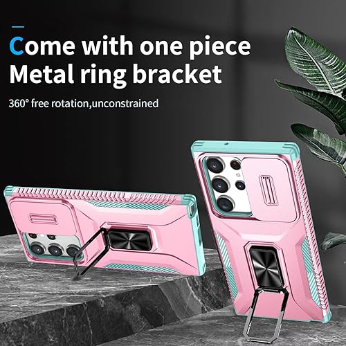 Miniatura 5 de PASNEW Funda para Samsung Galaxy S23 Ultra, cubierta de cámara deslizante y soporte de anillo giratorio magnético de 360, carcasa rígida militar