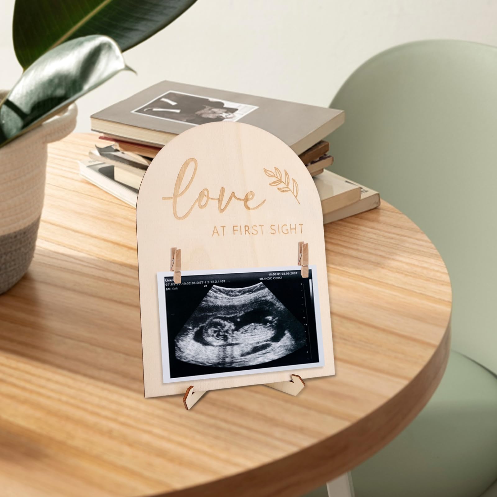 Cadre Photo D'échographie pour Bébé, Souvenir D'annonce de Grossesse en Bois avec Support et Clip Cadeau Révélation du Sexe Journal des Nouveaux Parents et Cadre Photo D'échographie (Style 1)