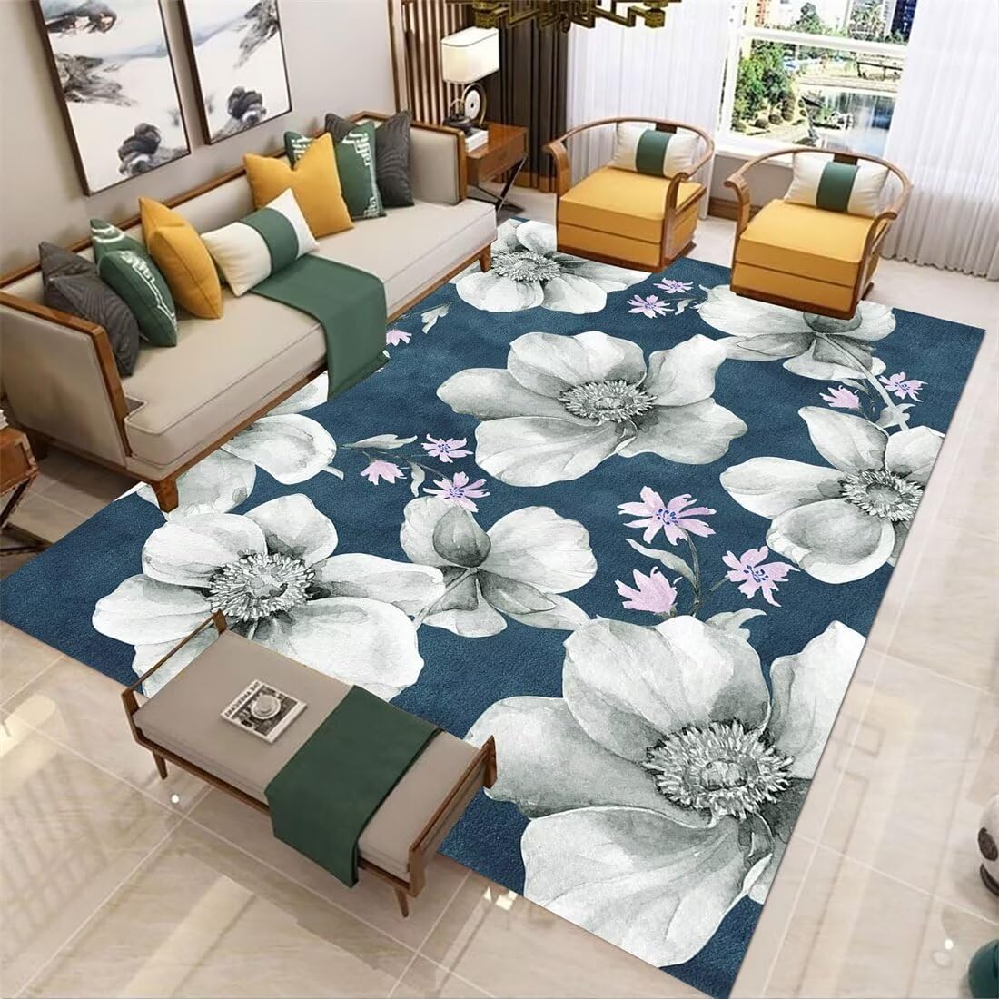 Tapis de chambre bébé fille bleu antidérapant pour éviter les glissades