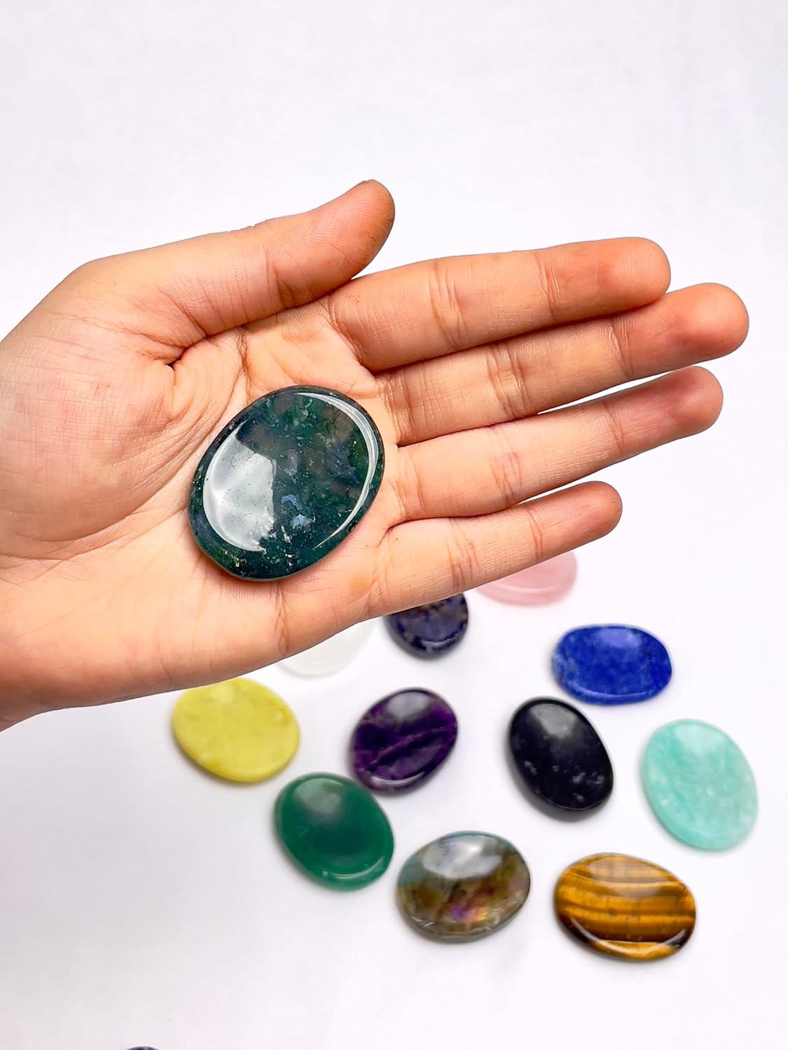 Moss Agate Worrystone Thumb Stone for Anxiety Relief,Meditation,Stress Healing,Pocket Palmstone for Reiki, Crystal Therapy,Chakra Balancing, Natural Healing Gemstone - Image 8