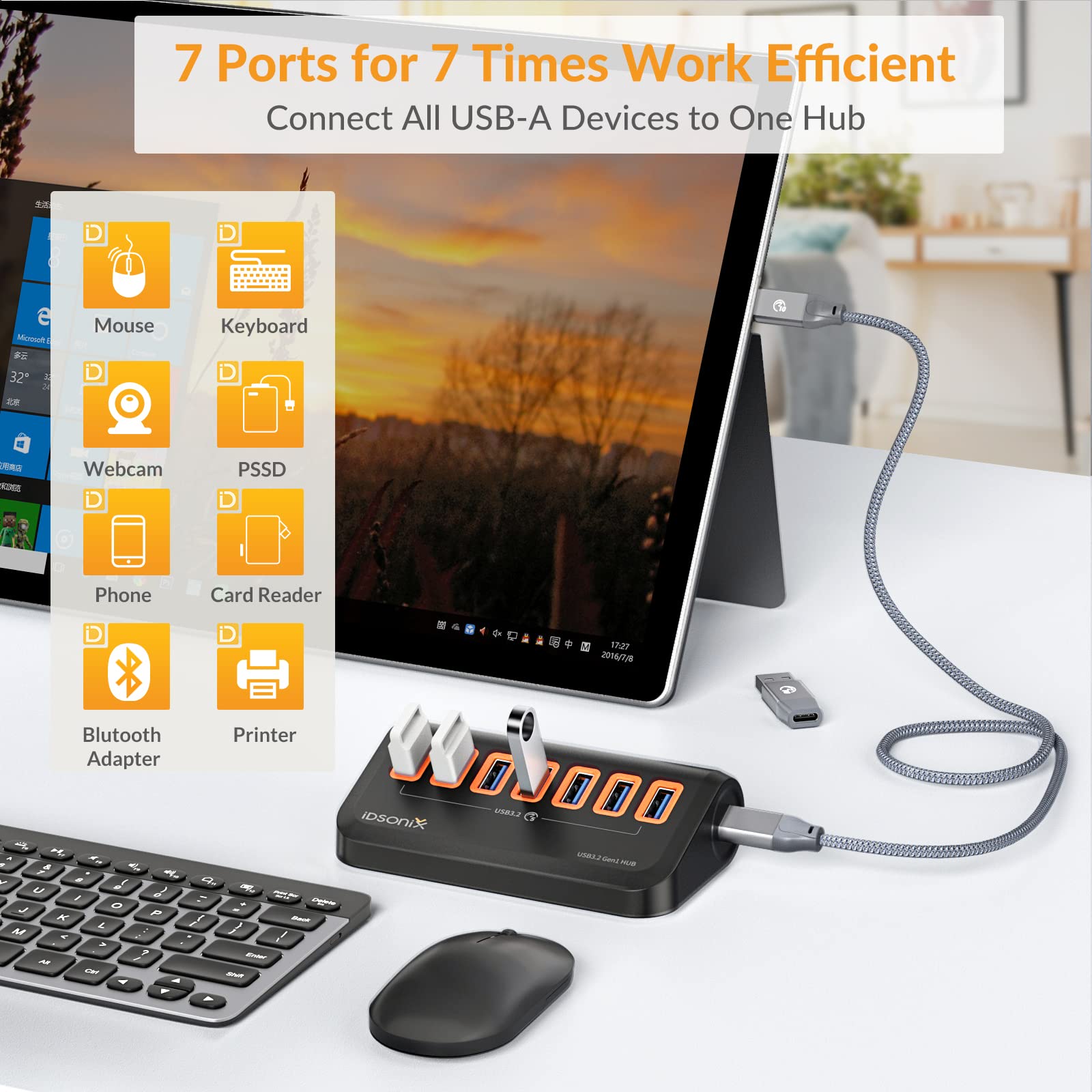 【USB C ハブ 7 in 1】 Amazon | iDsonix USB 3.0 ハブ 7ポート 5V / 3A 電源USBハブ 1