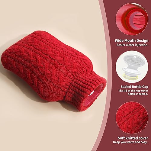 Miniatura 4 de Samply - Bolsa de agua caliente con funda tejida (2 L), 2L, Rojo, 1