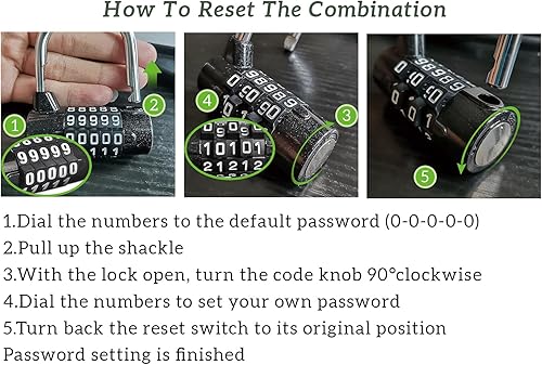 Miniatura 6 de Candado de combinación de 5 dígitos, candado de gimnasio, cerradura de combinación reemplazable, adecuado para casilleros escolares, cajas de