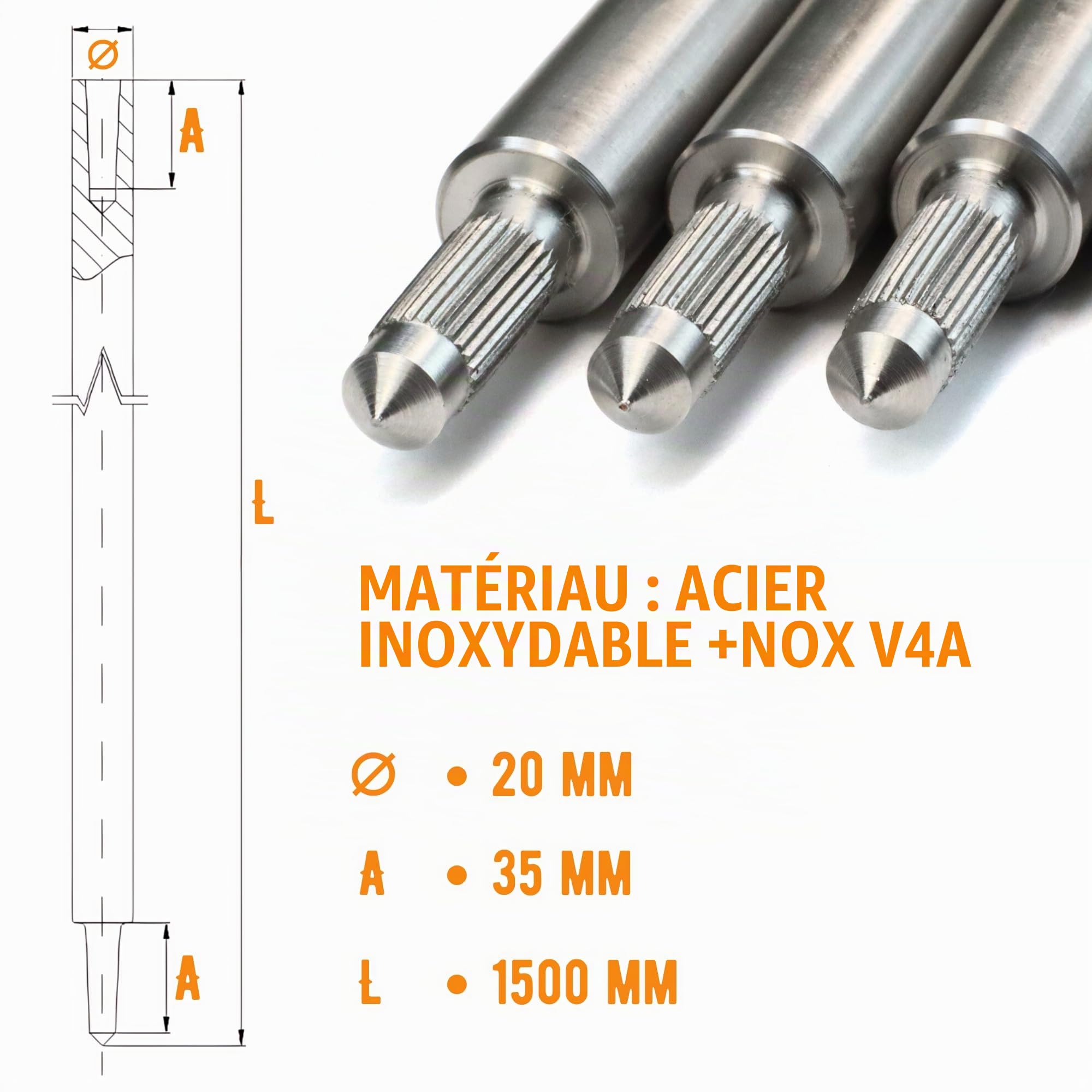 HausHeld piquet de terre acier inoxydable V4A Ø 20 mm, 1,5 m, pour protection foudre et installation PV