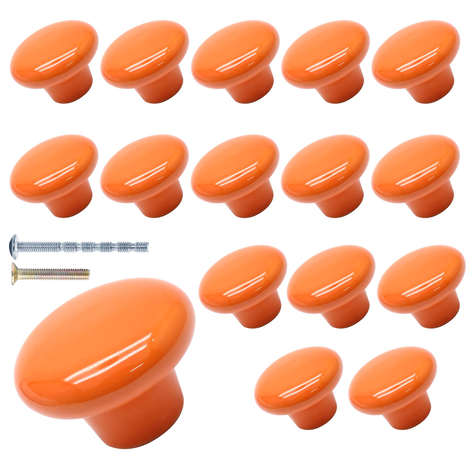 suiwotin 16pcs Orange Ceramic Knobs, Round Ceramic Cabinet Knobs, Pantry Cabinet Knobs Pulls, Decorative Ceramic Drawer Knobs Pull Handles for Closet, Cupboard, Furniture Door Knobs （Large）