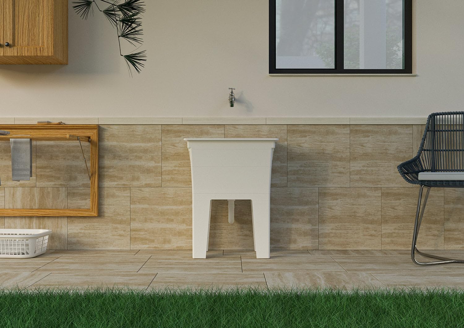 Giordanoshop Mobile Lavatoio 59x40x74 cm Monoblocco in Resina PP Bianco