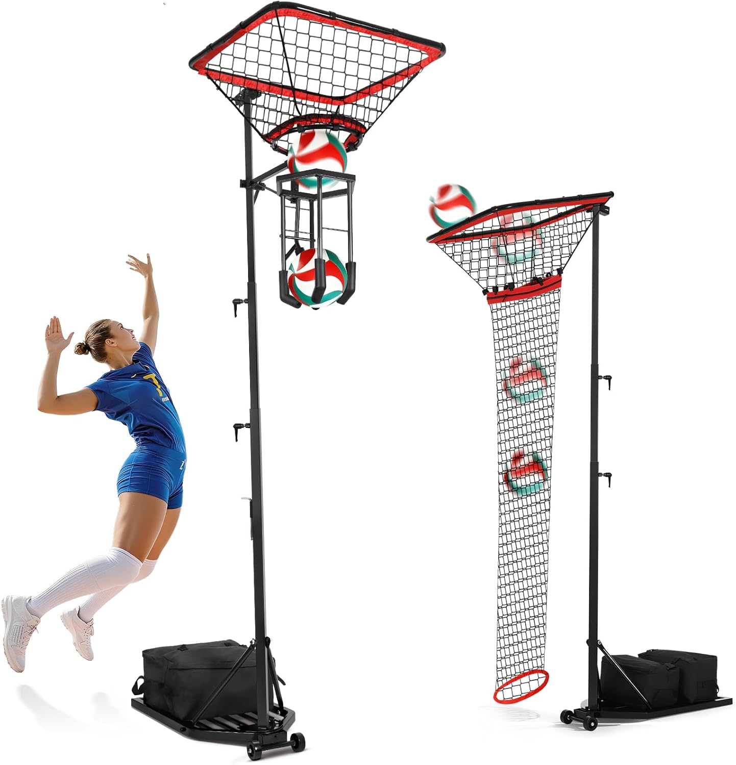 Volleyball Setter & Spike Trainer, Adjustable Height 93"-126" Volleyball Trainer with 88LBS Sandbag Base & Transport Wheels, Solo Practice Tool for Indoor & Outdoor Use Spiking & Drills