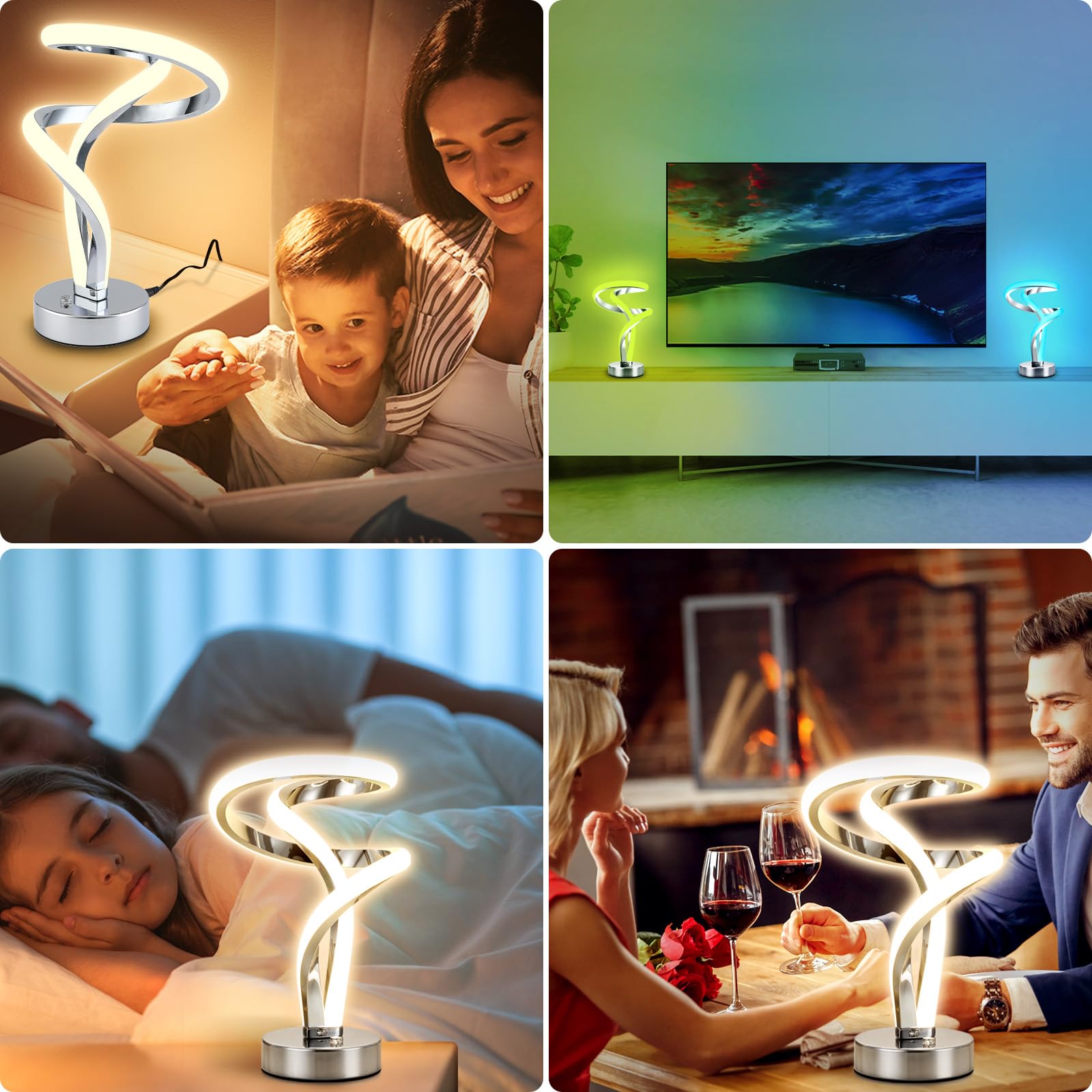 Lightess Lampade da Comodino Touch Dimmerabile, LED Lampade da Tavolo Moderna a Spirale, 10W Abat Jour da Comodino, 7 RGB 10 Modalità di Illuminazione, Luce Notturna per Camera da Letto Salotto