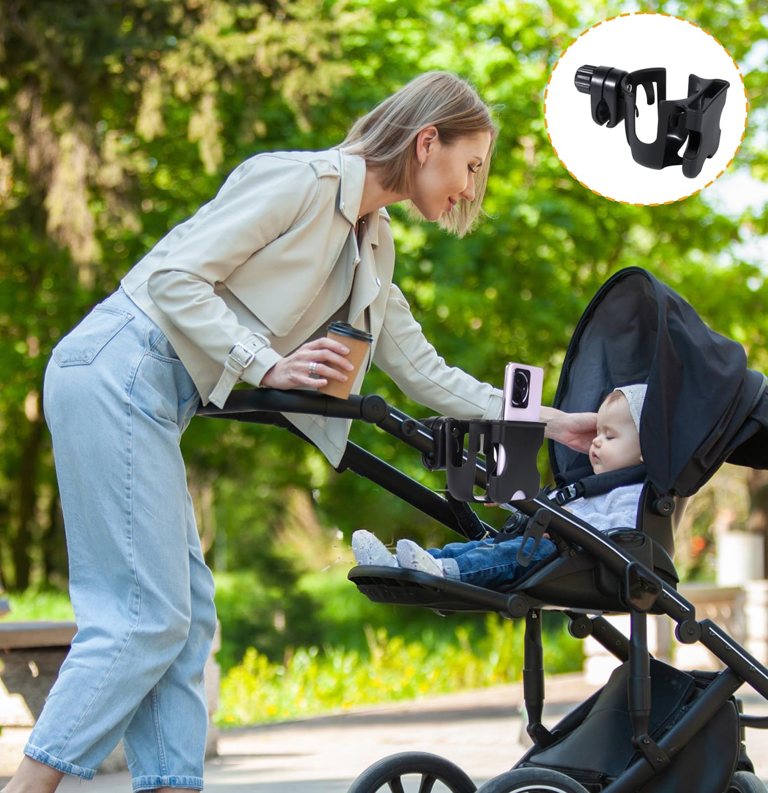 Portabicchieri per Passeggino, Portabicchieri Universale Con Supporto per Telefono Accessori per Passeggino Portabottiglie per carrozzina, passeggino, bicicletta