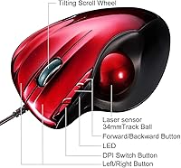 Vista 2 de SANWA Ratón ergonómico con cable ratones Rollerball para computadora sensor láser Trackball de 1339in 40080012001600 DPI ajustable 5 botones