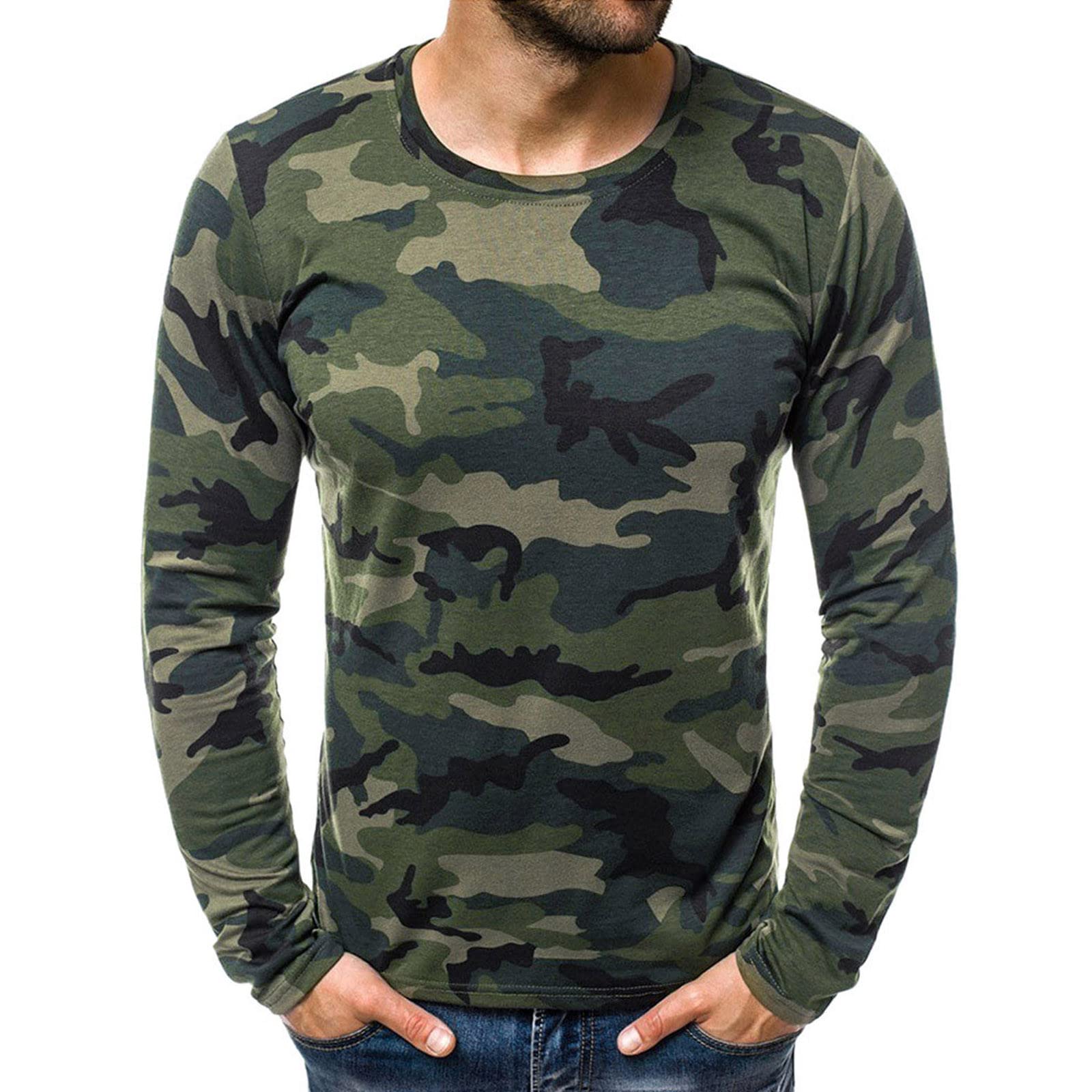 T-shirt Manches Longues Camouflage Homme – Coton Mélangé, Col Rond, Séchage Rapide, Tailles S à 6XL
