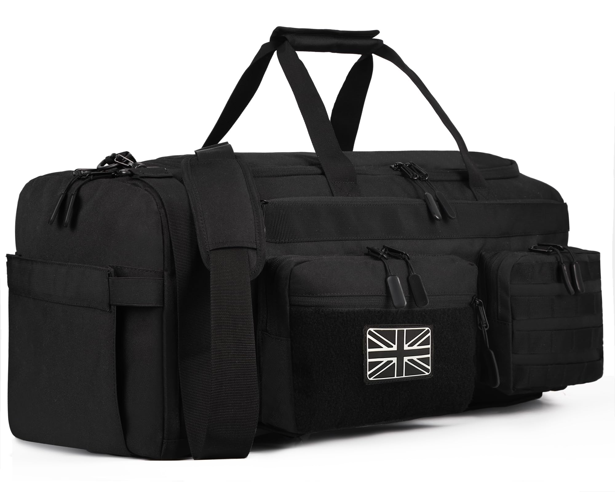 LHI 3-in-1 Tactical Gym Bag 50L, Multi-Purpose Duffle Holdall Backpack with Shoe Compartment, MOLLE System, Weekend Travel Bag - Black