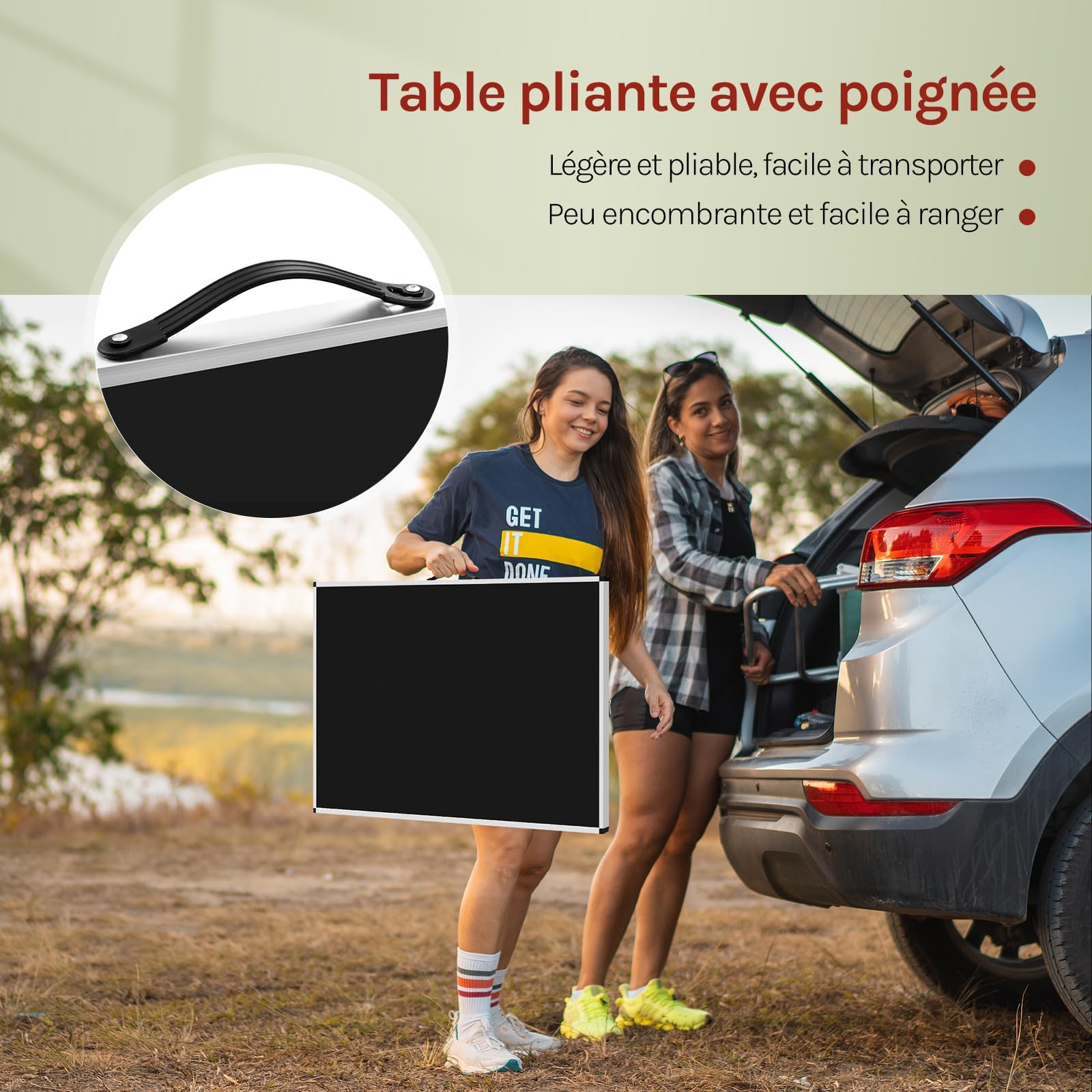 WOLTU Table de Camping Pliante Table de Jardin Tables de Travail Tables de Balcon réglable en Hauteur en Aluminium Acier MDF,Noir