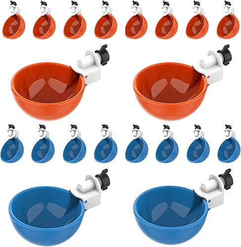 LilClucker 20 tazas para bebedor de pollo 10 naranjas y 10 azules