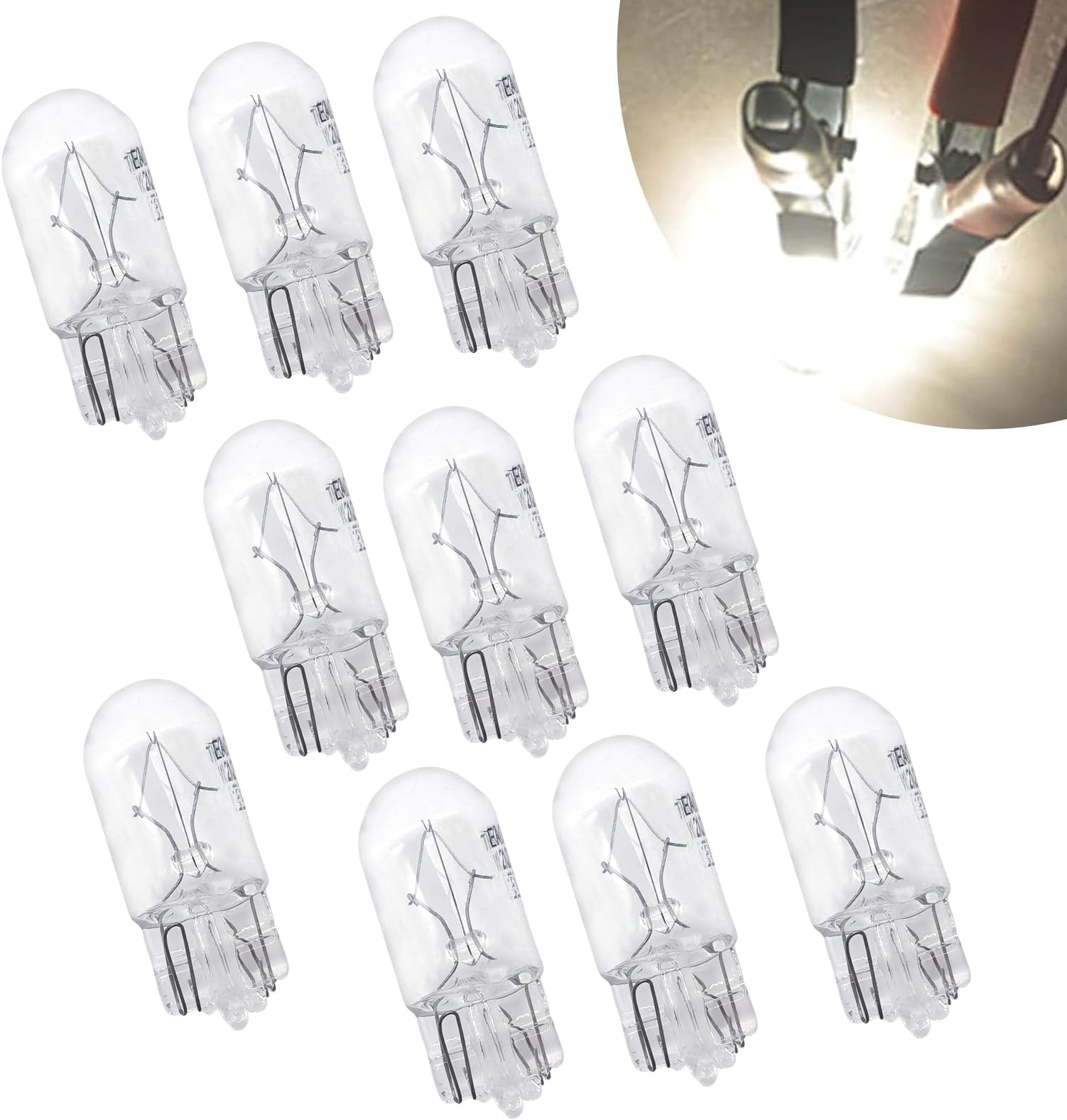 10 PCS Flat Foot T10 Car Small Light, High Transmittance Instrument Light, Halogen Width Indicator Light, Universal for Most Cars, Trucks and Vans (White #03)