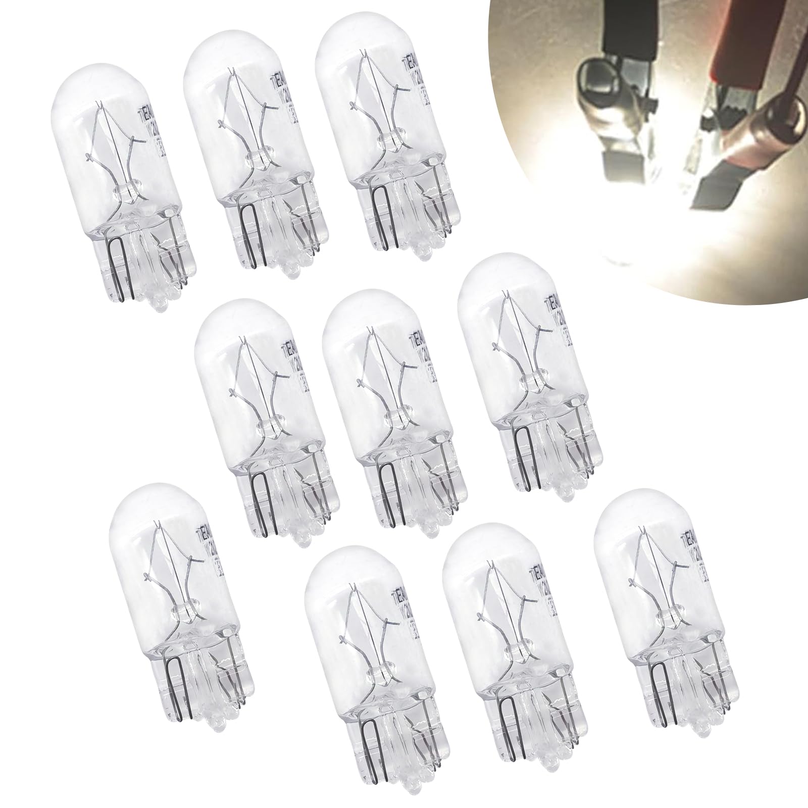 10 PCS Flat Foot T10 Car Small Light, High Transmittance Instrument Light, Halogen Width Indicator Light, Universal for Most Cars, Trucks and Vans (White #03)