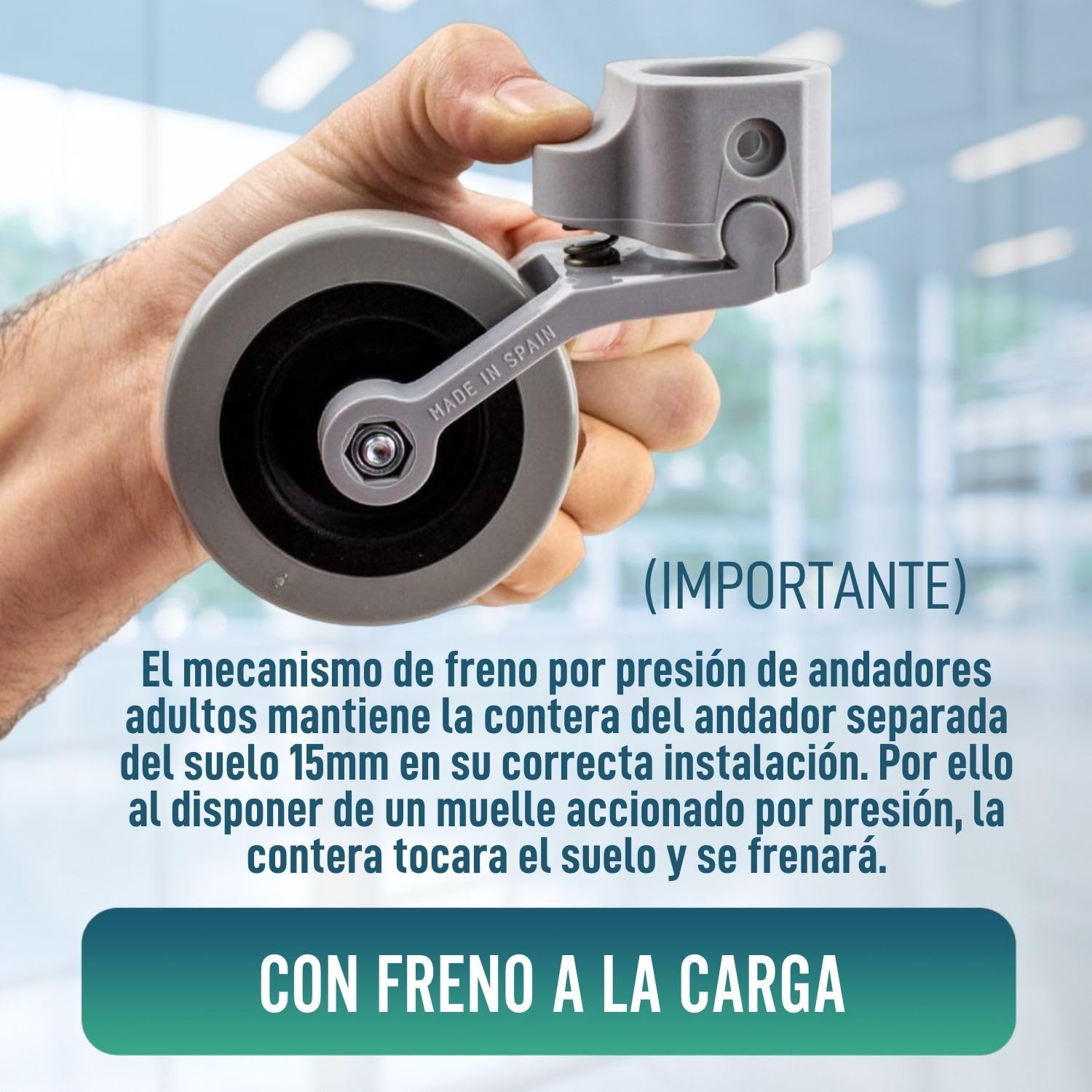 OrtoPrime Kit x2 RUEDAS Andadores Ancianos - Ruedas Traseras Adaptables a Andadores de Adultos - Casquillos Compatibles Tubo de 30mm 25mm y 22mm - Freno a la Carga por Presión y Fácil Instalación