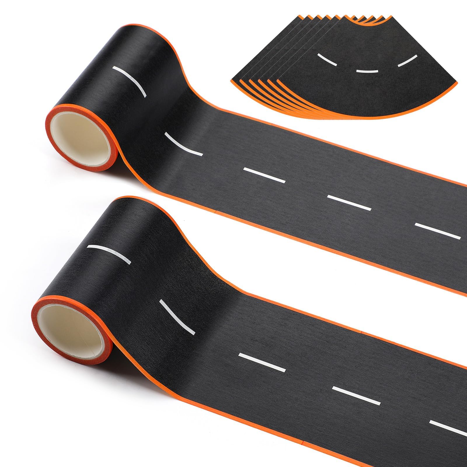 Aelmiyw 3 Inch Road Tape for Kids, Black Residue Free Road Tapes for Toy Cars, 2 Rolls Roadway Tape with Curves, Race Car Track Tapes for Kids Birthday Party Racing Party Decoration, 32.8 FT Long