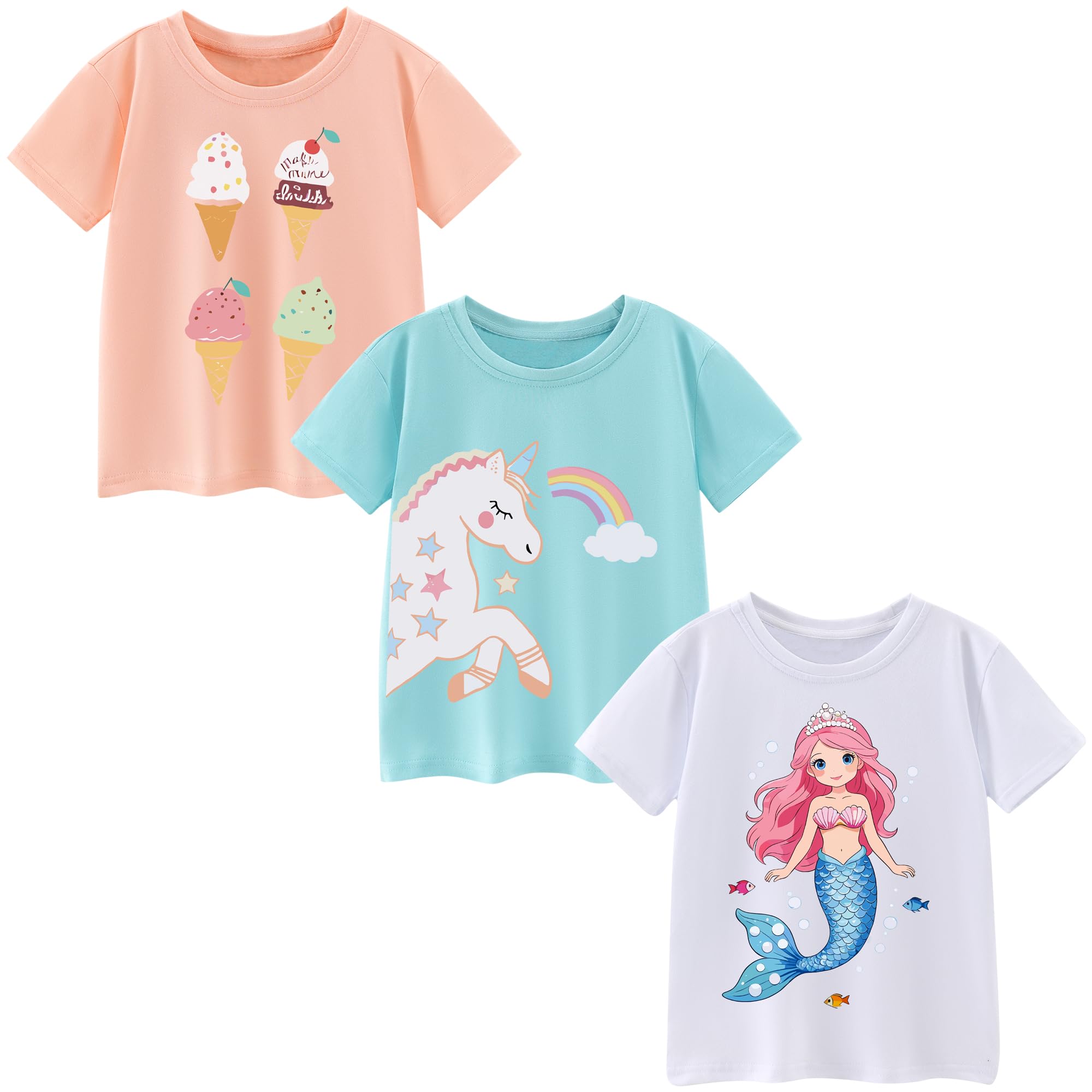 Camisetas de Manga Corta Niñas, Camiseta Algodon para Niña de Verano, Cuello Redondo T-Shirts Moda Informal Tops para Niños 3-8 Años — view 13