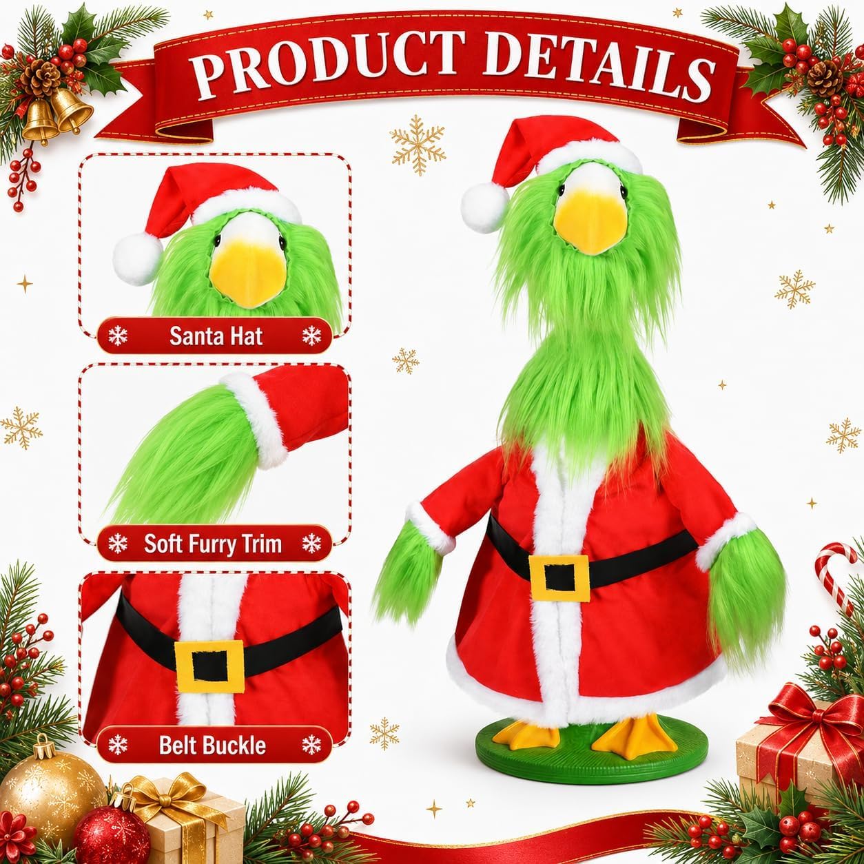 JcHrmers Christmas Porch Goose Outfits Funny Green Goose Outfit Lawn Porch Goose Clothes Fits 23" Cement Plastic Goose Statue for Xmas Outdoor Garden Yard Patio Statue Art Decor
