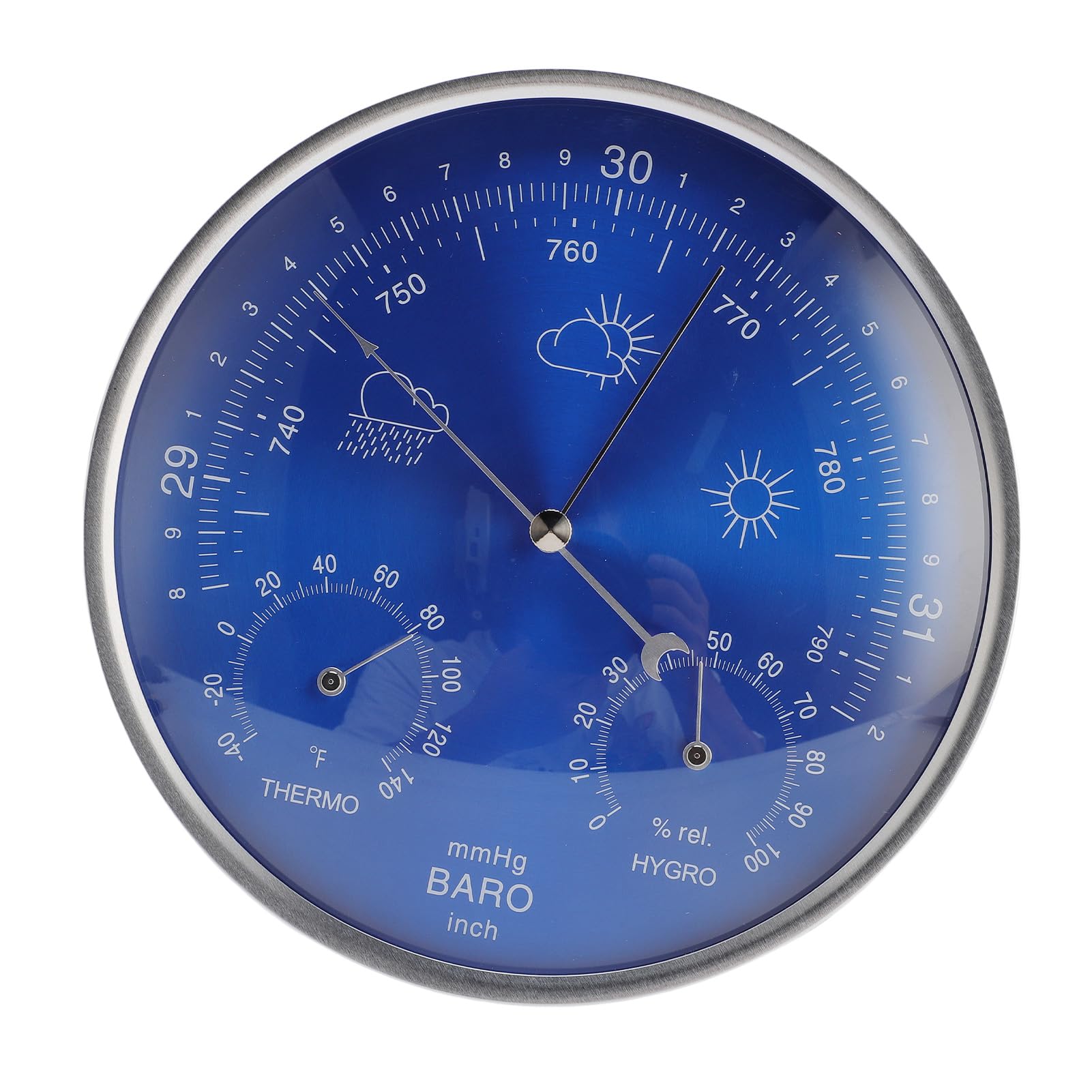 Elprico Wallhanges Thermomètre Baromètre Hygromètre Unités Impériales pour Les Intérieurs à L'extérieur Bleu 180 Mm
