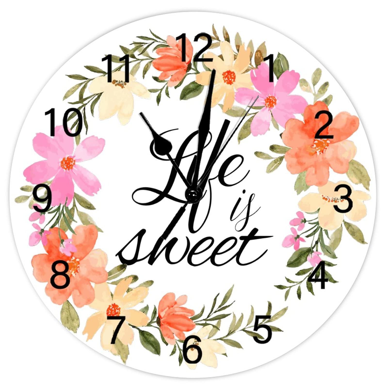 Horloge murale vintage pour salle de bain fleurie et cuisine de style retro