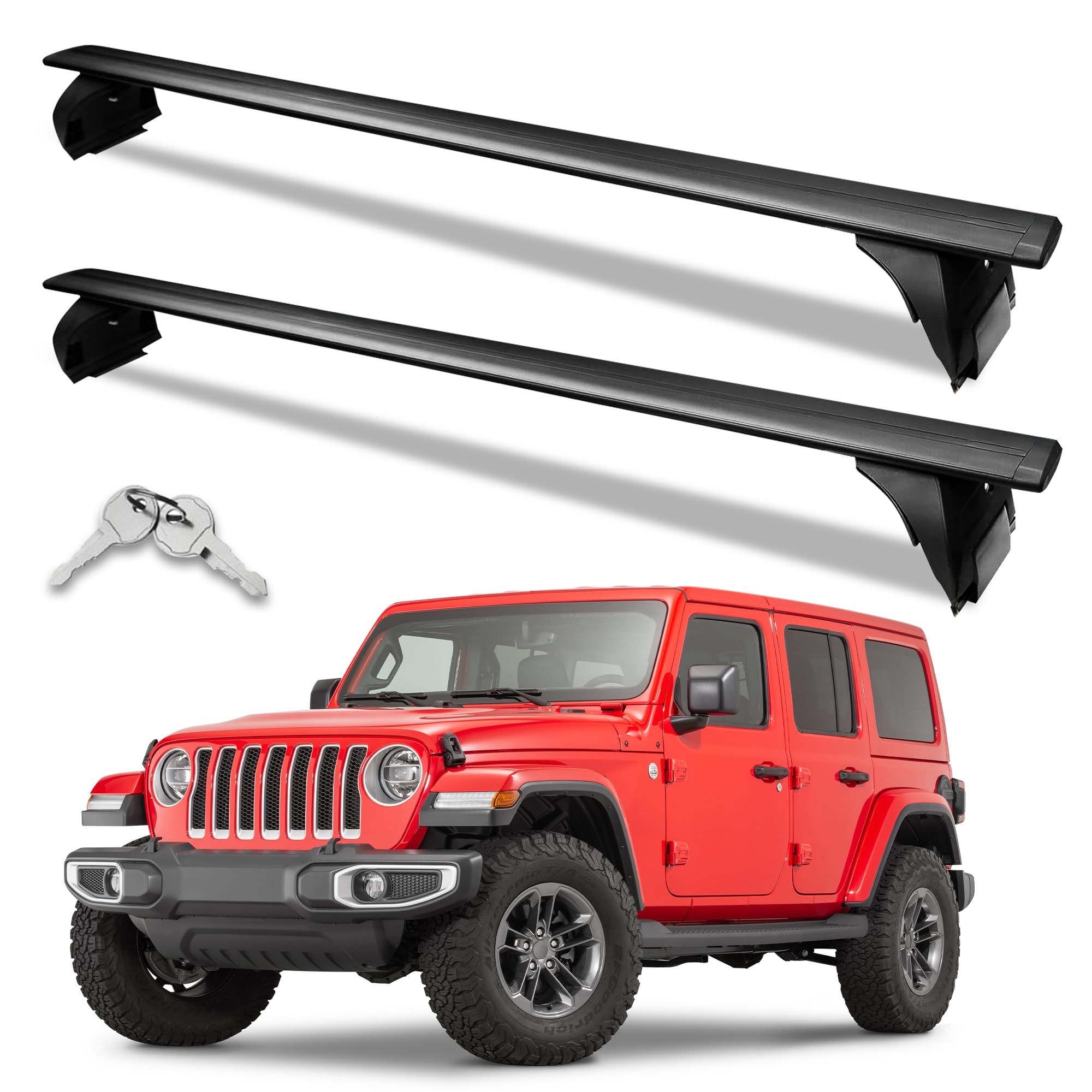 roof rack cross bars for 2007-2026 jeep wrangler jk jl/gladiator jt 396lbs lockable roof rails crossbars anti-theft roof rackfor cargoes, bicycles, kayaks, luggage racks, suitcases, canoes