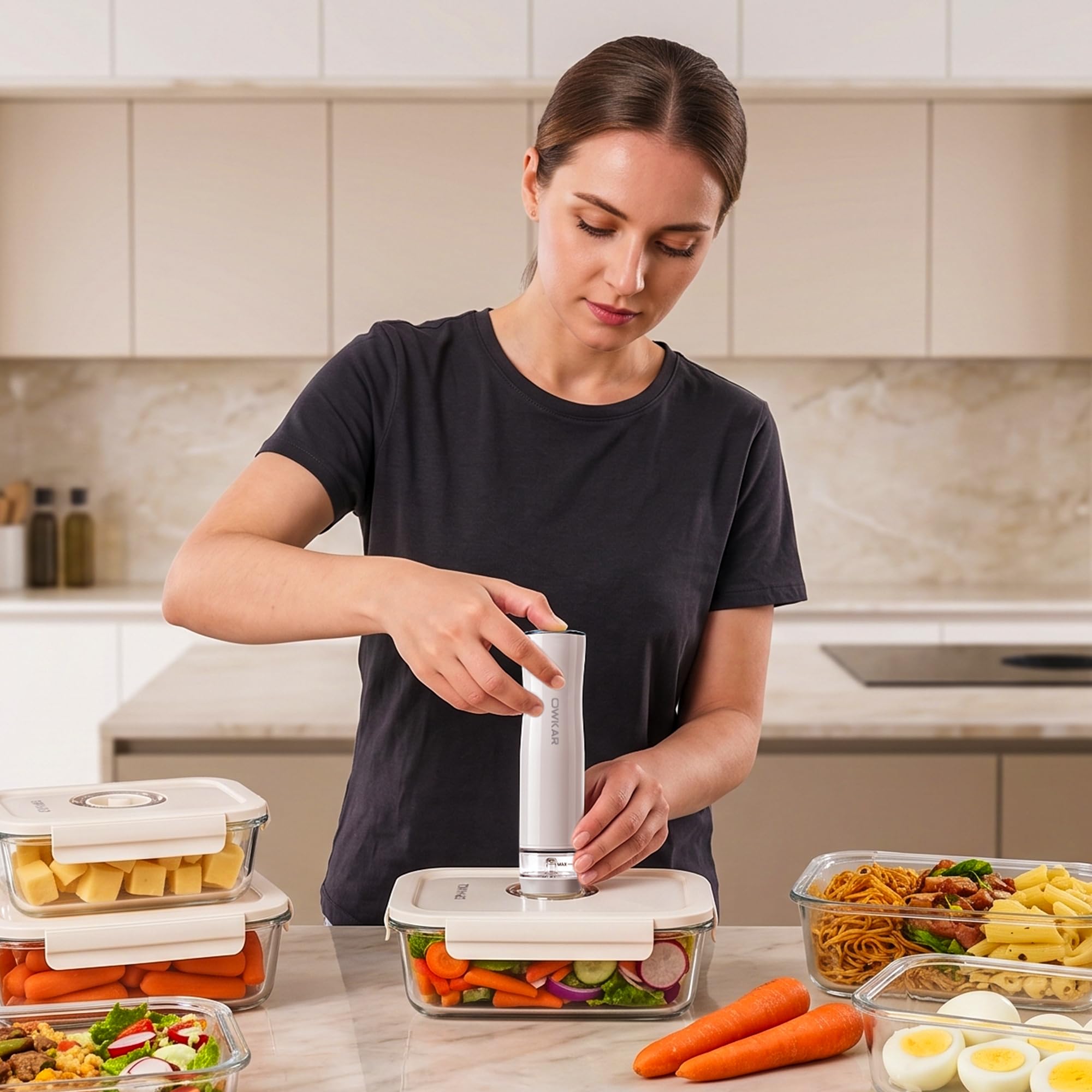 3 Stück Vakuumversiegelungsbehälter für Lebensmittelaufbewahrung, BPA Frei Luftdicht Glas Frischhaltedosen Set, Auslaufsichere Kleine, Mittlere & Große Luftdichte Behälter für Lebensmittel für
