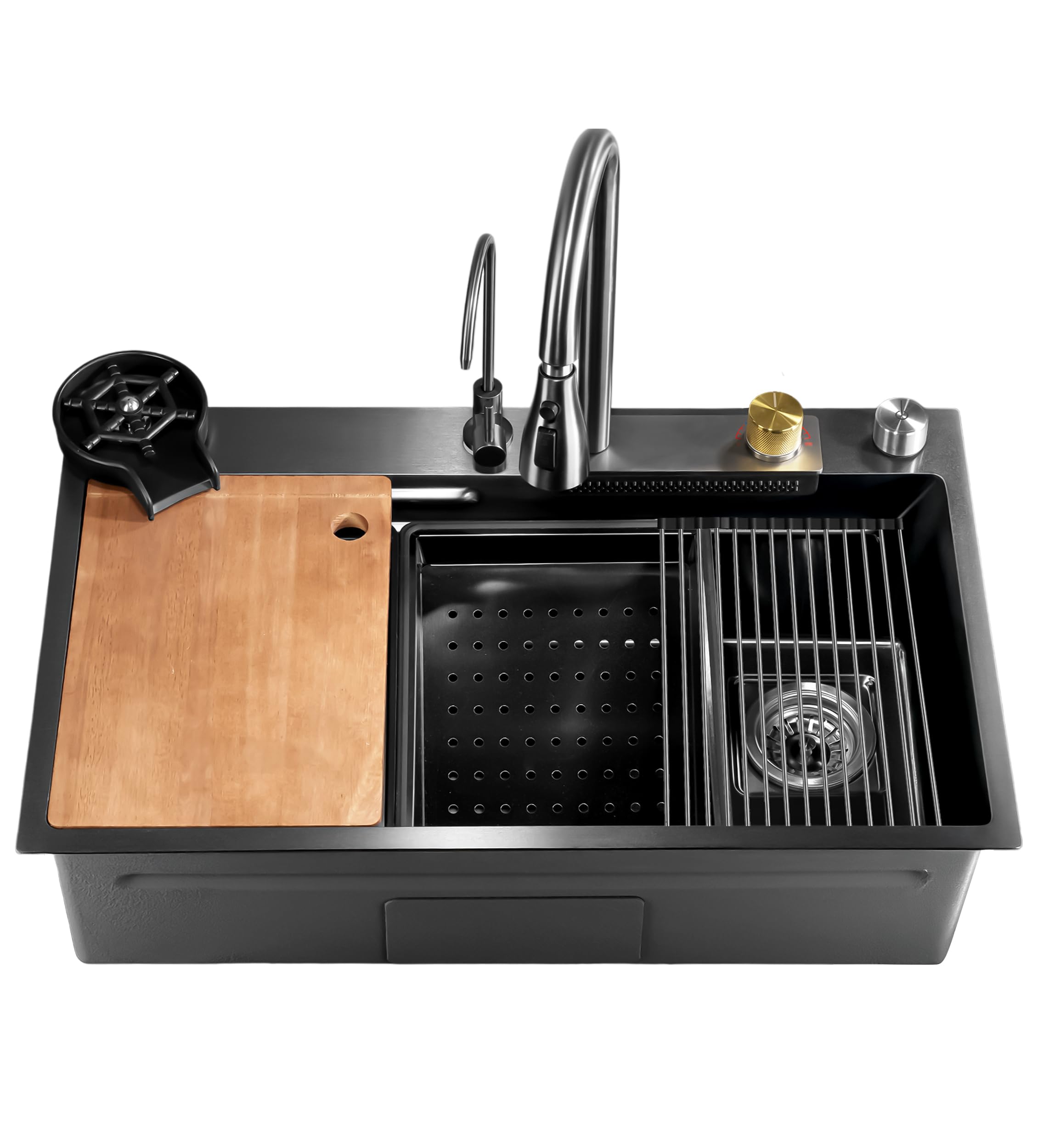 Serenelife fregadero cocina, Con grifo, Rejilla de drenaje, Canasta coladora, Tavla de cortar, Lavavasos, Acero inoxidable, Instalacion bajo o sobre encimera