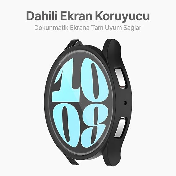 Touchless Silicone Case (Black, Galaxy Watch 6 44mm) with Full Clock Wrapping TPU Screen Protector and Protection Against Scratches and Impact for Teknoft Samsung Galaxy Watch 6 44mm