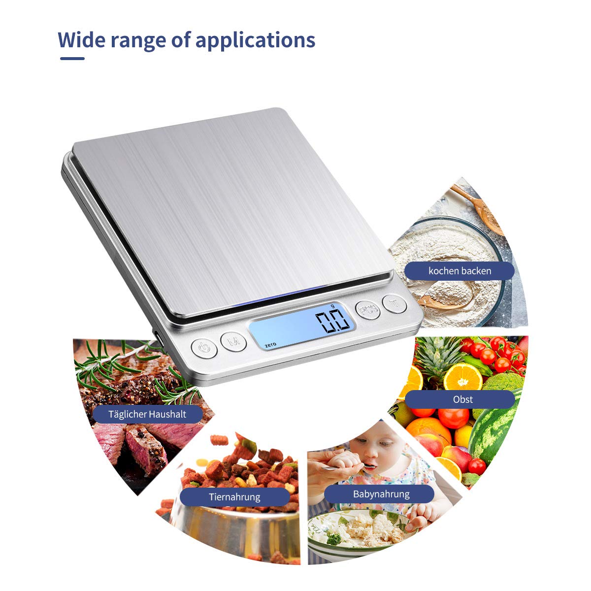 Bilancia da cucina digitale con ricarica USB, 3kg/0.1g Bilancia digitale ad alta precisione per la casa, per ingredienti da forno, gioielli, francobolli e caffè, superficie di pesatura in